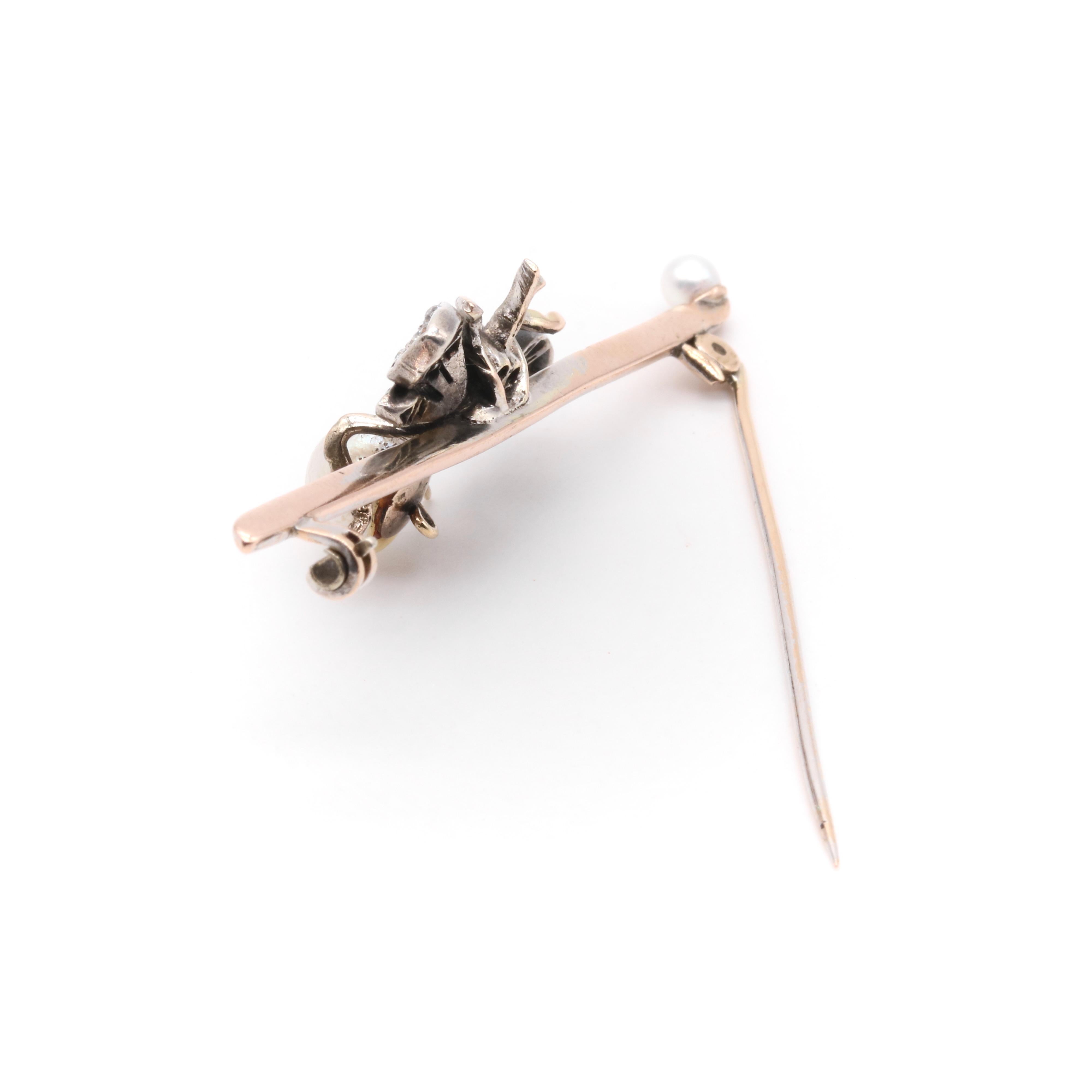 Antike viktorianische Brosche aus 9 Karat Roségold und Silber Rubin, Diamant und Perlen mit Insekten im Angebot 2