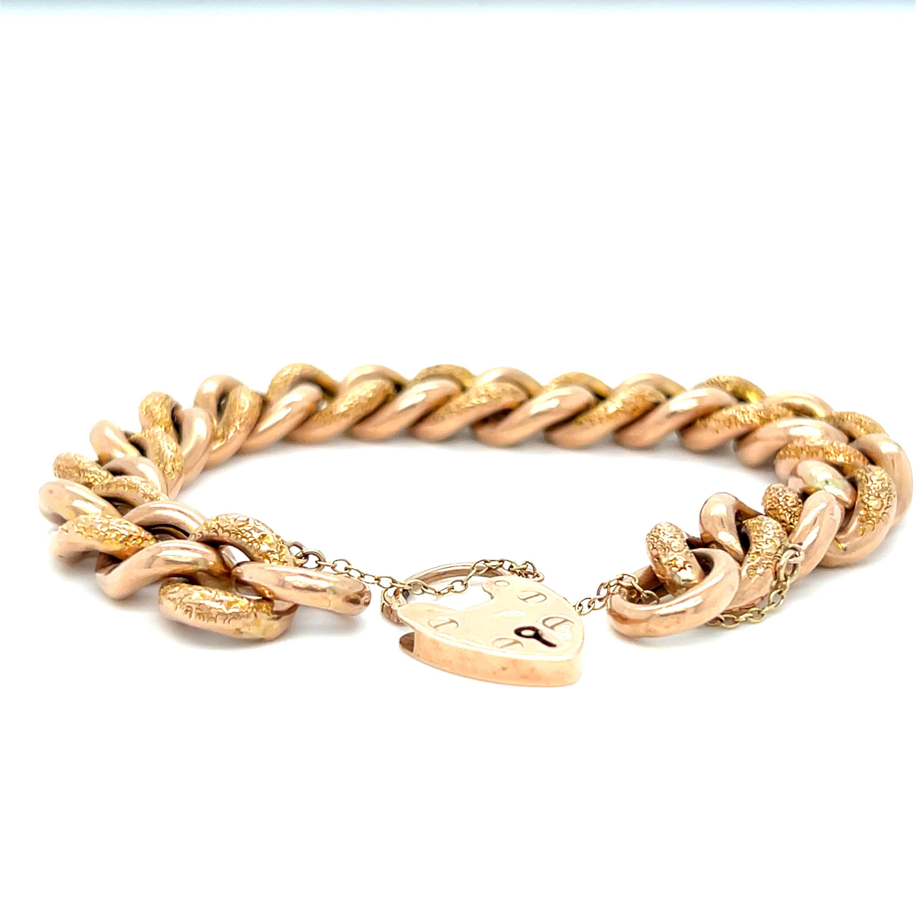 Victorien Bracelet victorien ancien en or rose 9 carats en forme de cœur en vente