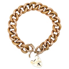 Antique Victorian 9K Rose Gold Bracelet Heart Padlock Bracelet.