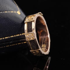 Antique Victorian 9 Karat Rose Gold Double-Heart Hairwork Mourning Ring