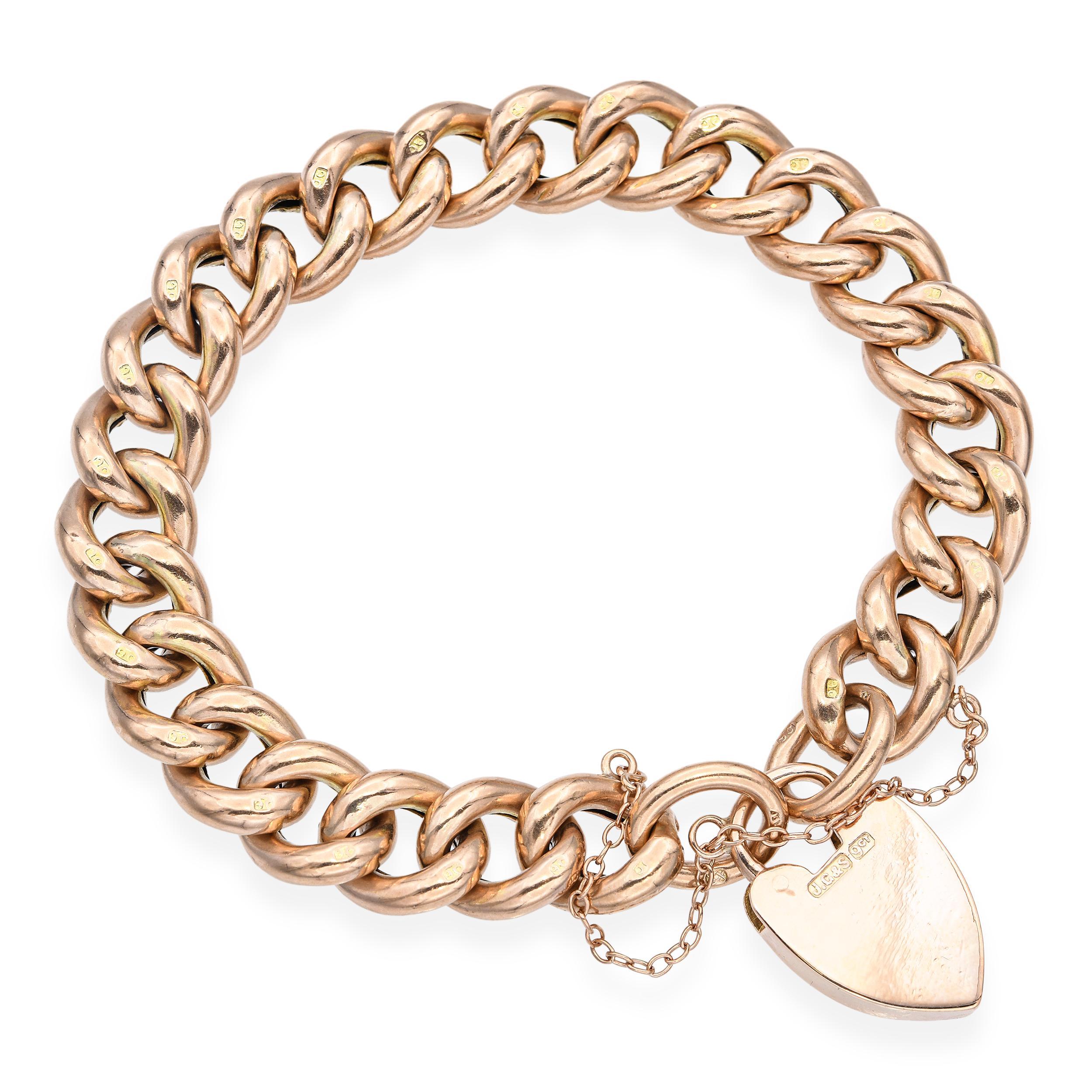 Antique bracelet victorien en or rose 9k à maillons et fermoir en forme de coeur Bon état - En vente à New York, NY