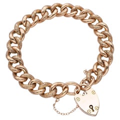 Antique Victorian 9k Rose Gold Link Heart Lock Clasp Bracelet