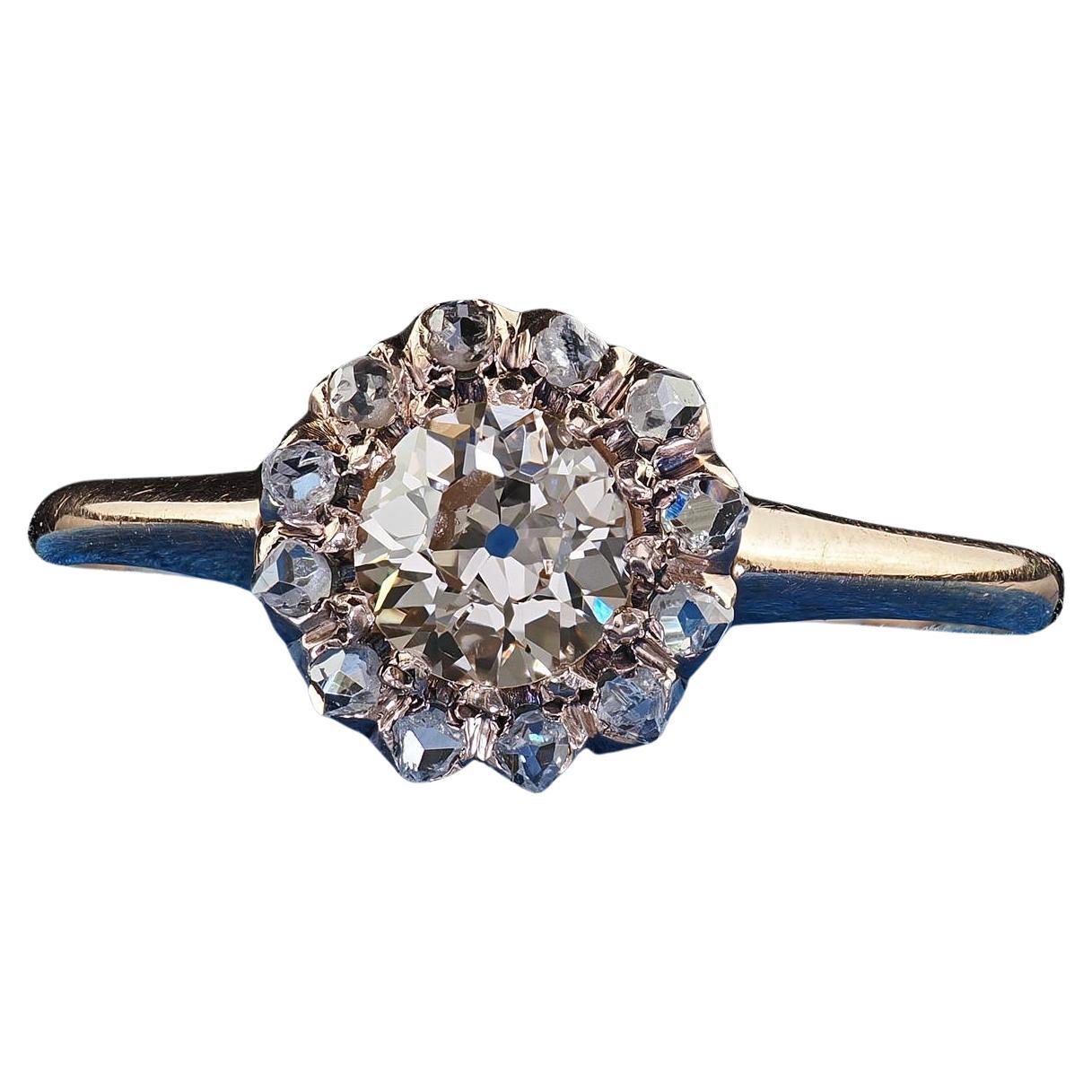 Antique Victorian 9K Rose Gold Old Mine Cut Diamond Cluster Engagement Ring