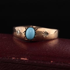 Antique Victorian 9K Rose Gold Turquoise and Diamond Ring