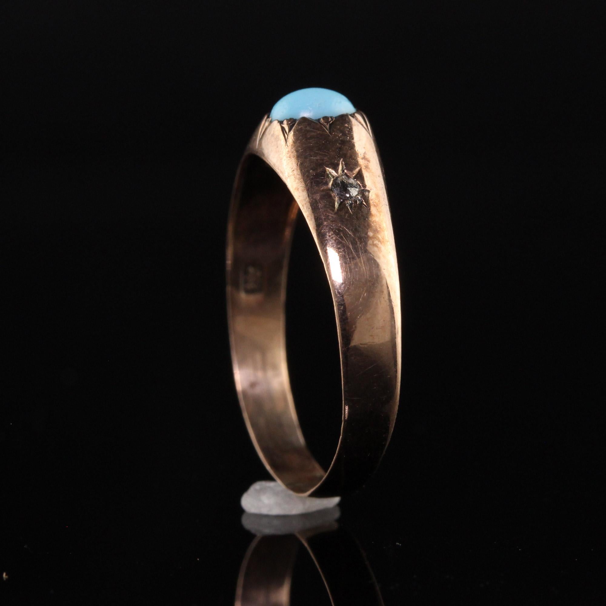 Antique Victorian 9K Rose Gold Turquoise and Diamond Ring In Good Condition For Sale In Great Neck, NY
