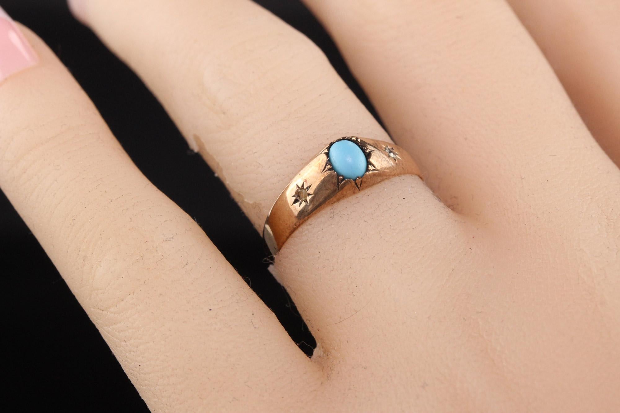 Women's Antique Victorian 9K Rose Gold Turquoise and Diamond Ring For Sale