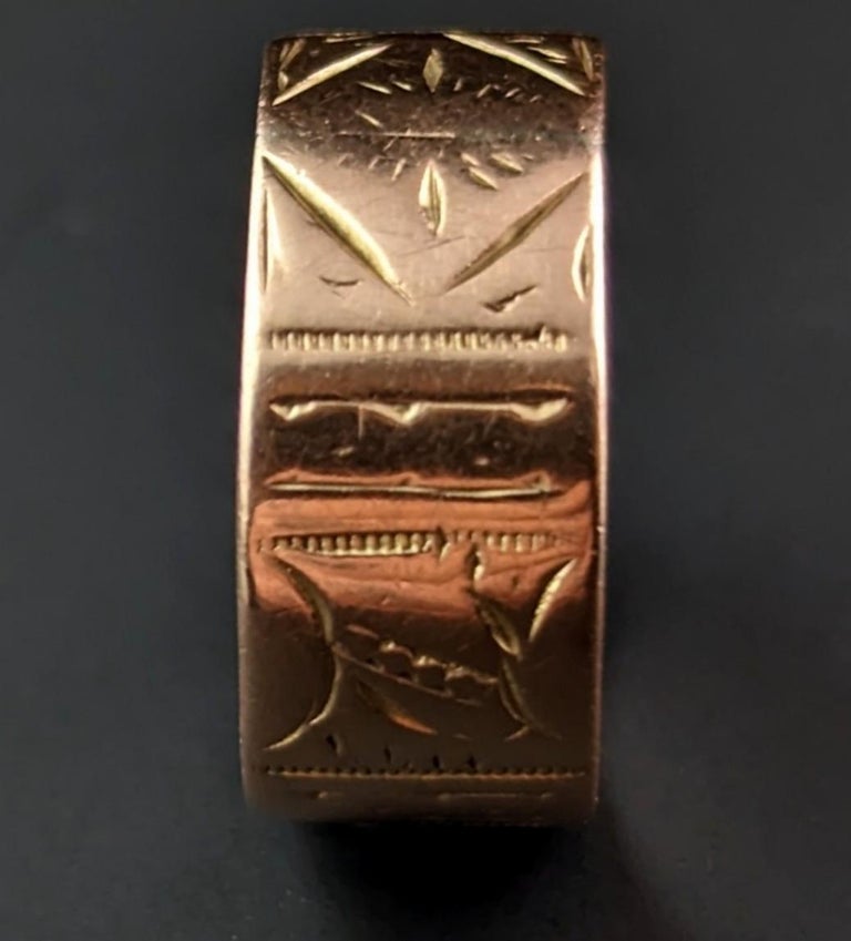 Engraved Rose Gold Cigar Band - 9k Gold - Antique