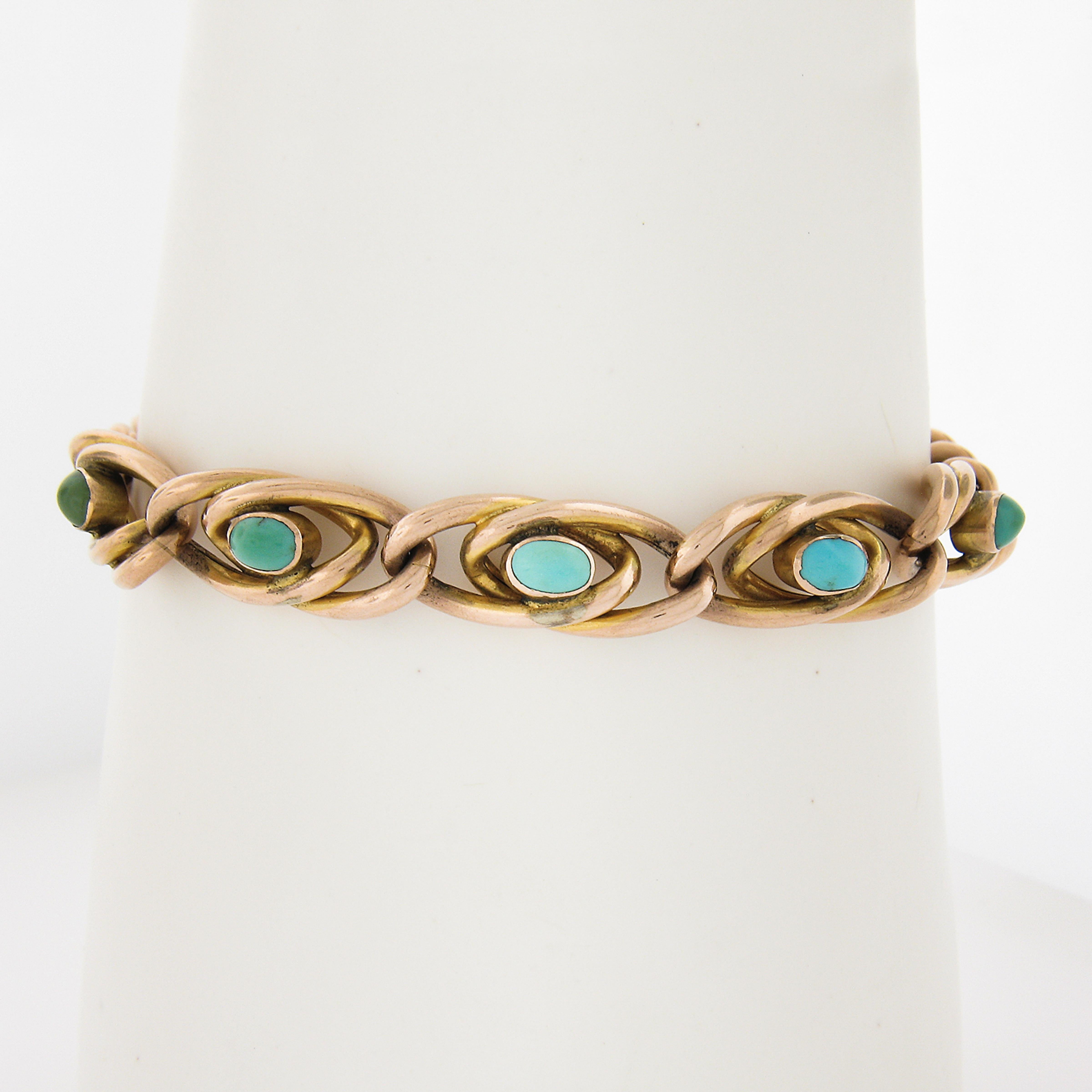 Bracelet victorien ancien en or rose 9 carats avec cabochons et turquoises imbriqués Pour femmes en vente