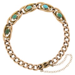 Bracelet victorien ancien en or rose 9 carats avec cabochons et turquoises imbriqués