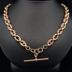 Antique Victorian 9k Rosy Gold Unique Open Link w/ Star Watch Chain Necklace