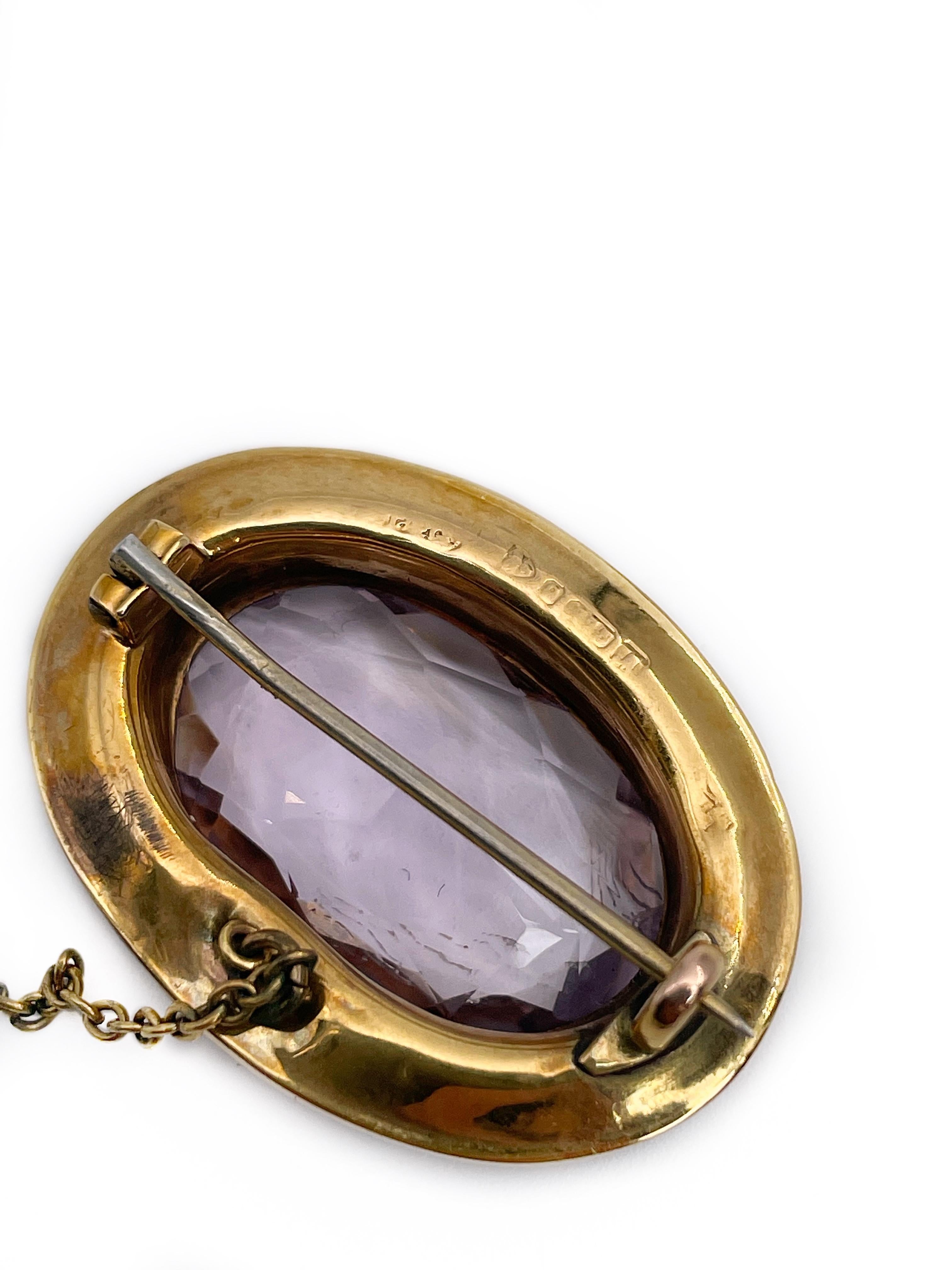  Broche ovale victorienne en or 9 carats, améthyste violet clair et perles naturelles Pour femmes 