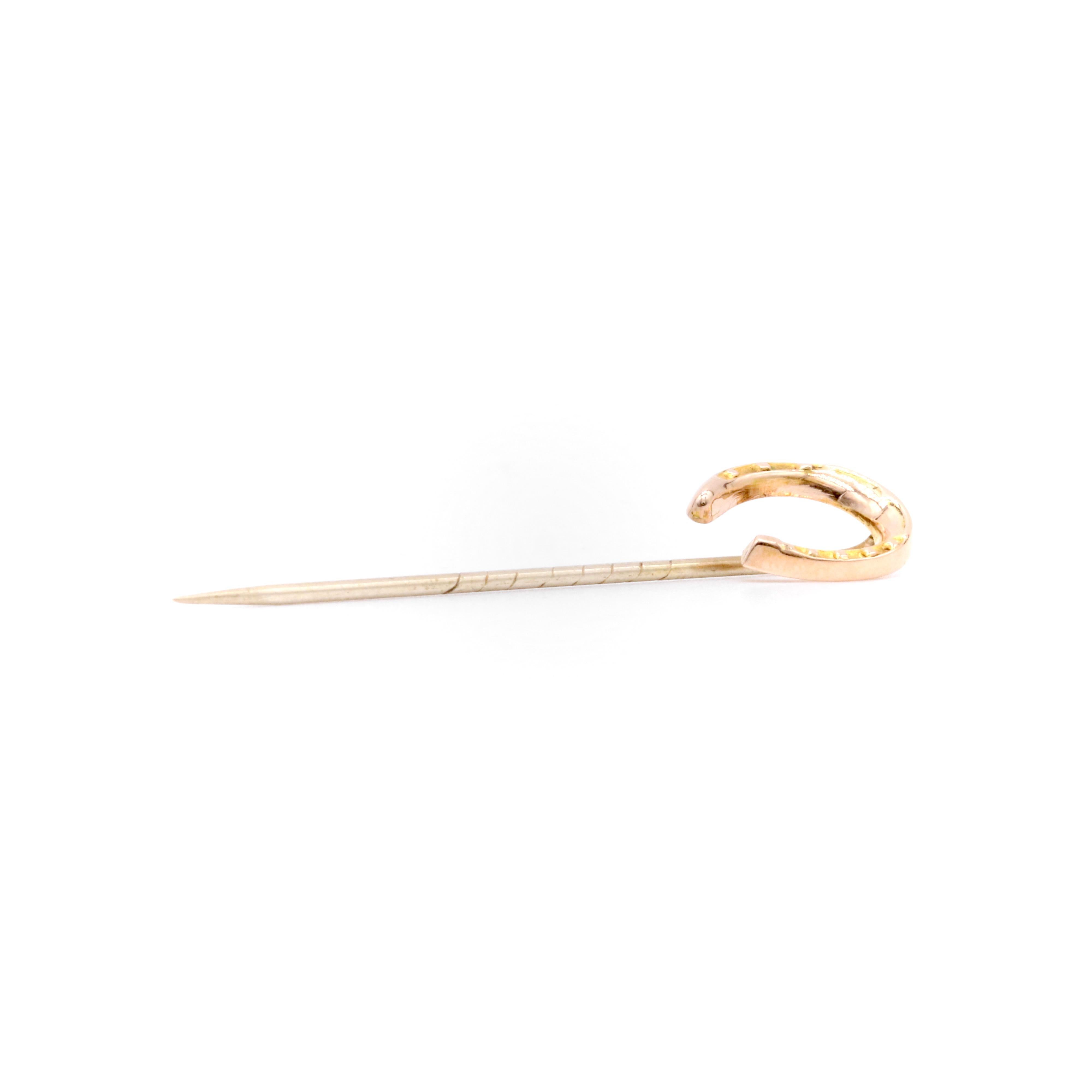 Antique Victorian 9K Yellow Gold and Silver Horseshoe Stick Pin For Sale 2