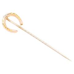 Antique Victorian 9K Yellow Gold and Silver Horseshoe Stick Pin
