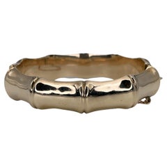 Antique Victorian 9K Yellow Gold Bamboo Design Hinged Bangle Bracelet