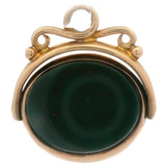 Antique Victorian 9k Yellow Gold Bloodstone & Carnelian Watch Fob Charm Pendant