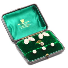 Antique Victorian 9K Yellow Gold Floral Engraved Cufflinks and Dress Stud Set
