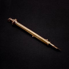 Antica matita propulsore e penna a immersione vittoriana in oro giallo 9K con incisione floreale