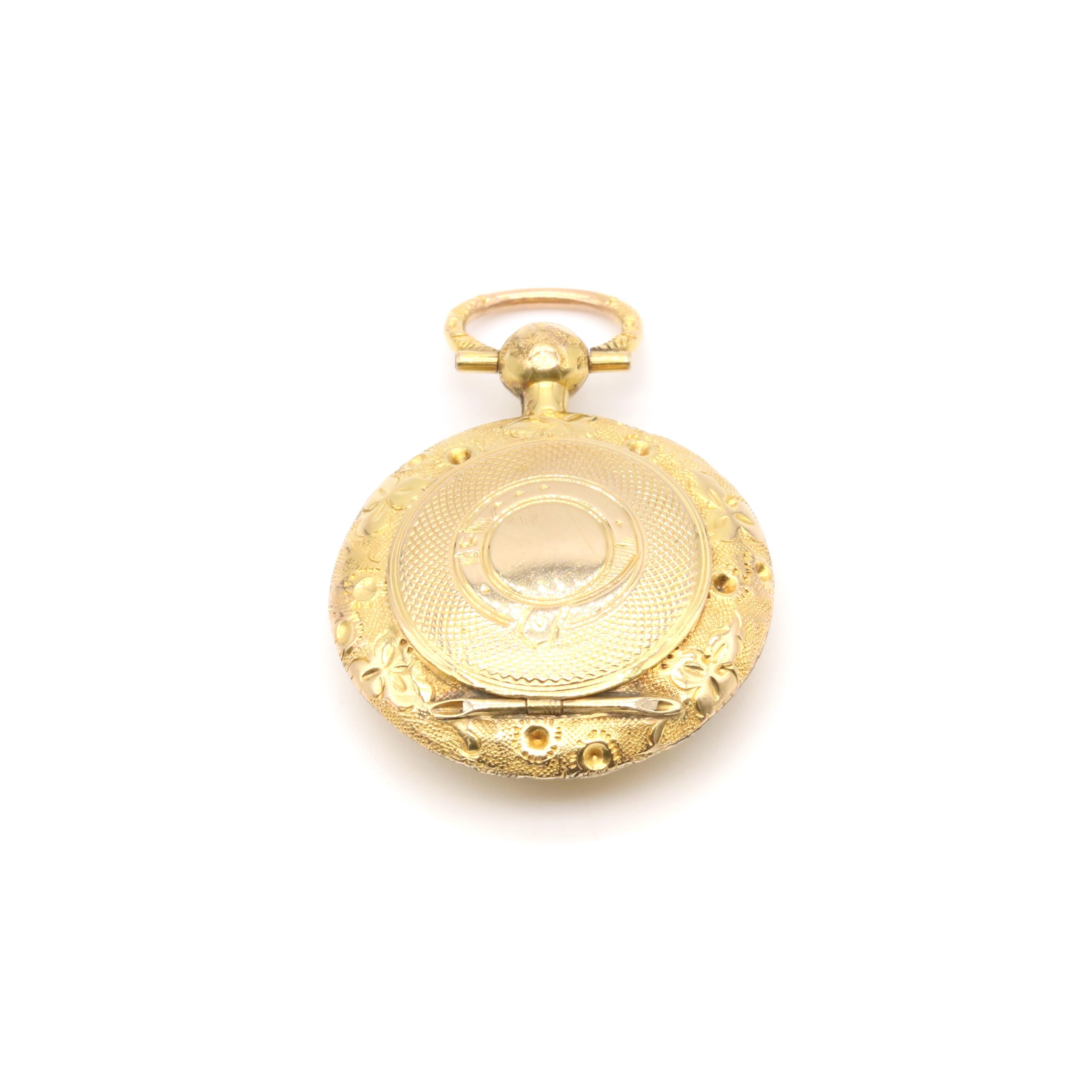Antique Victorian 9K Yellow Gold Garter and Shamrock Hinged Locket 1