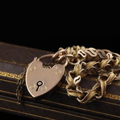 Antique Victorian 9 Karat Yellow Gold Heart Lock Bracelet