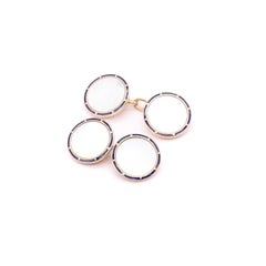 Antique Victorian 9K Yellow Gold Mother of Pearl and Blue Enamel Cufflinks