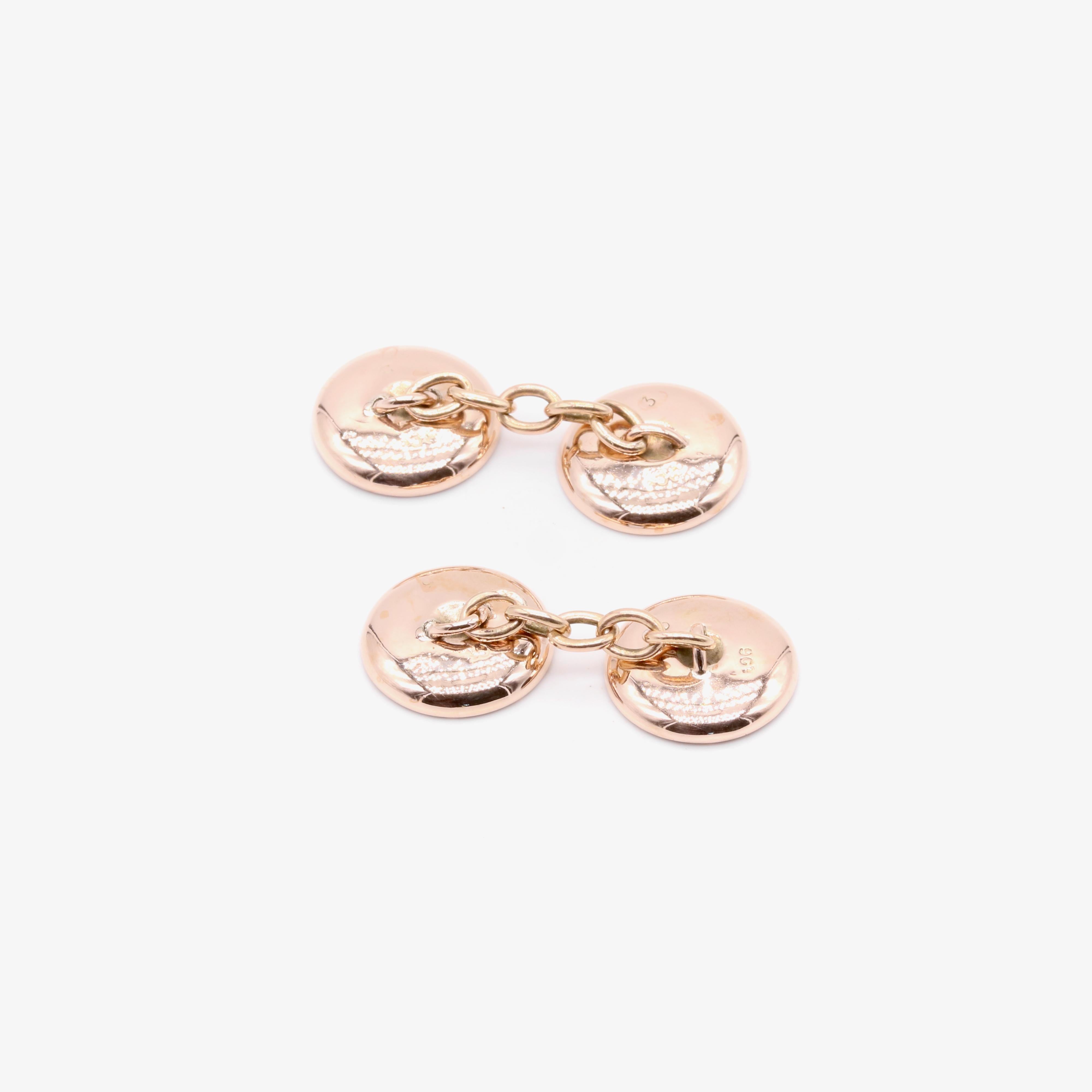Boutons de manchette victoriens anciens en or jaune 9 carats, nacre et émail bleu en vente 1