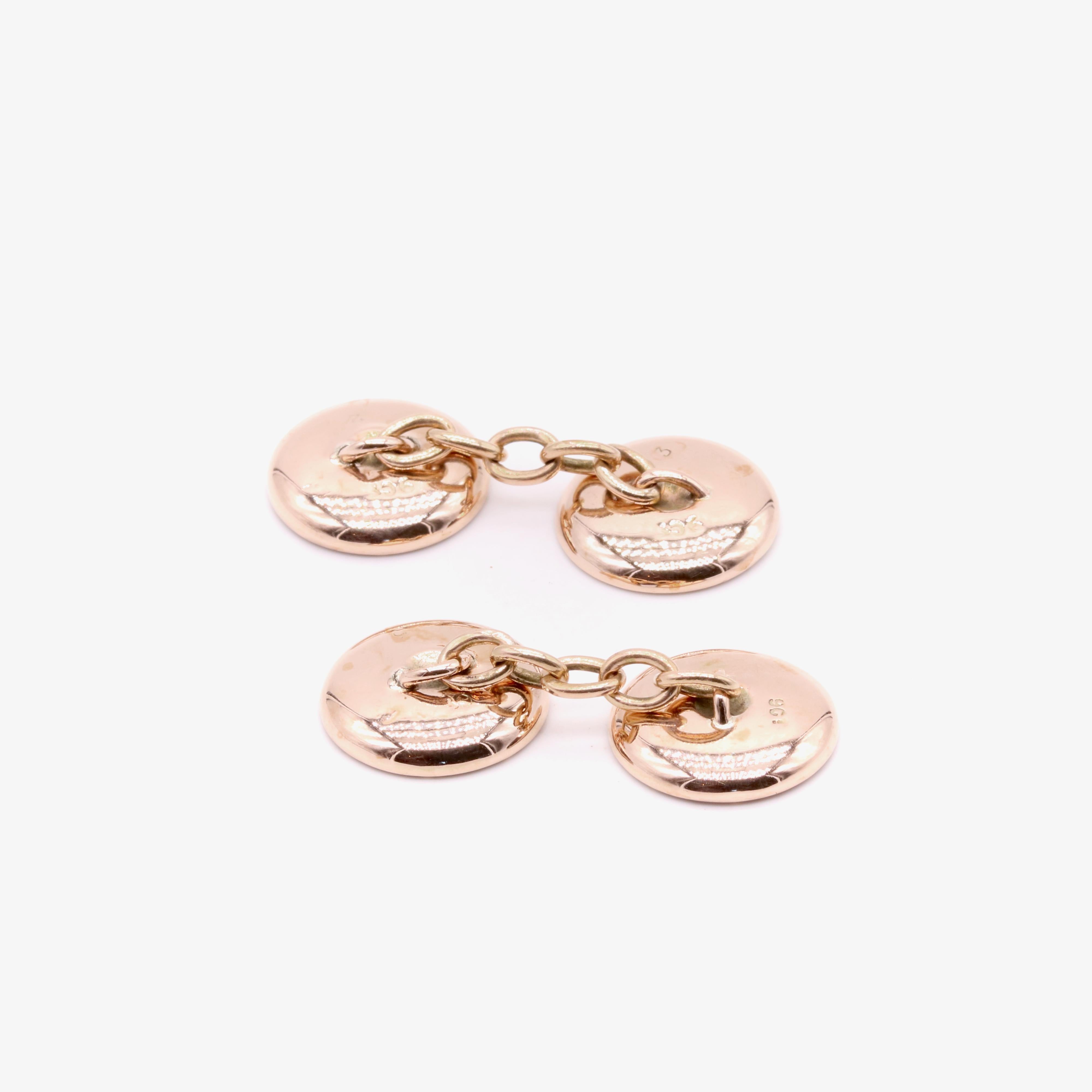 Boutons de manchette victoriens anciens en or jaune 9 carats, nacre et émail bleu en vente 2