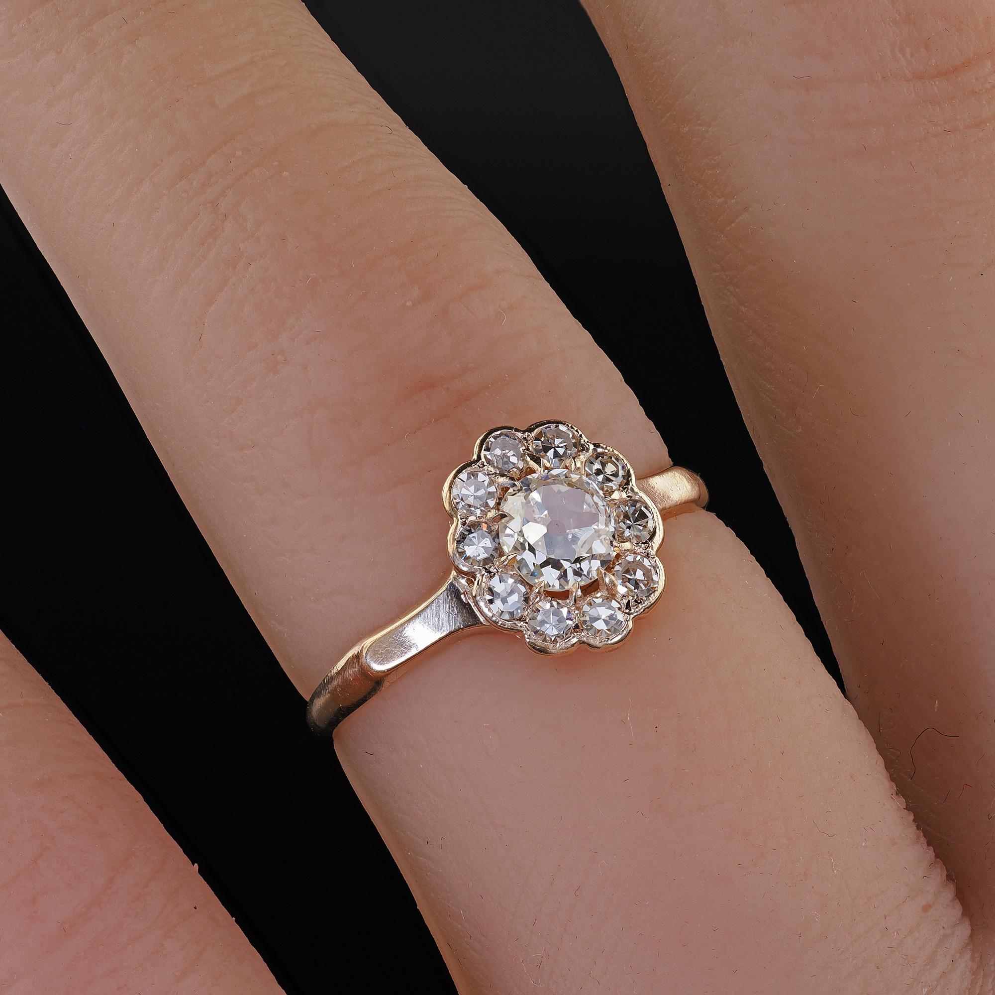 Antique Victorian 9K Yellow Gold Old Mine Diamond Cluster Engagement Ring 5