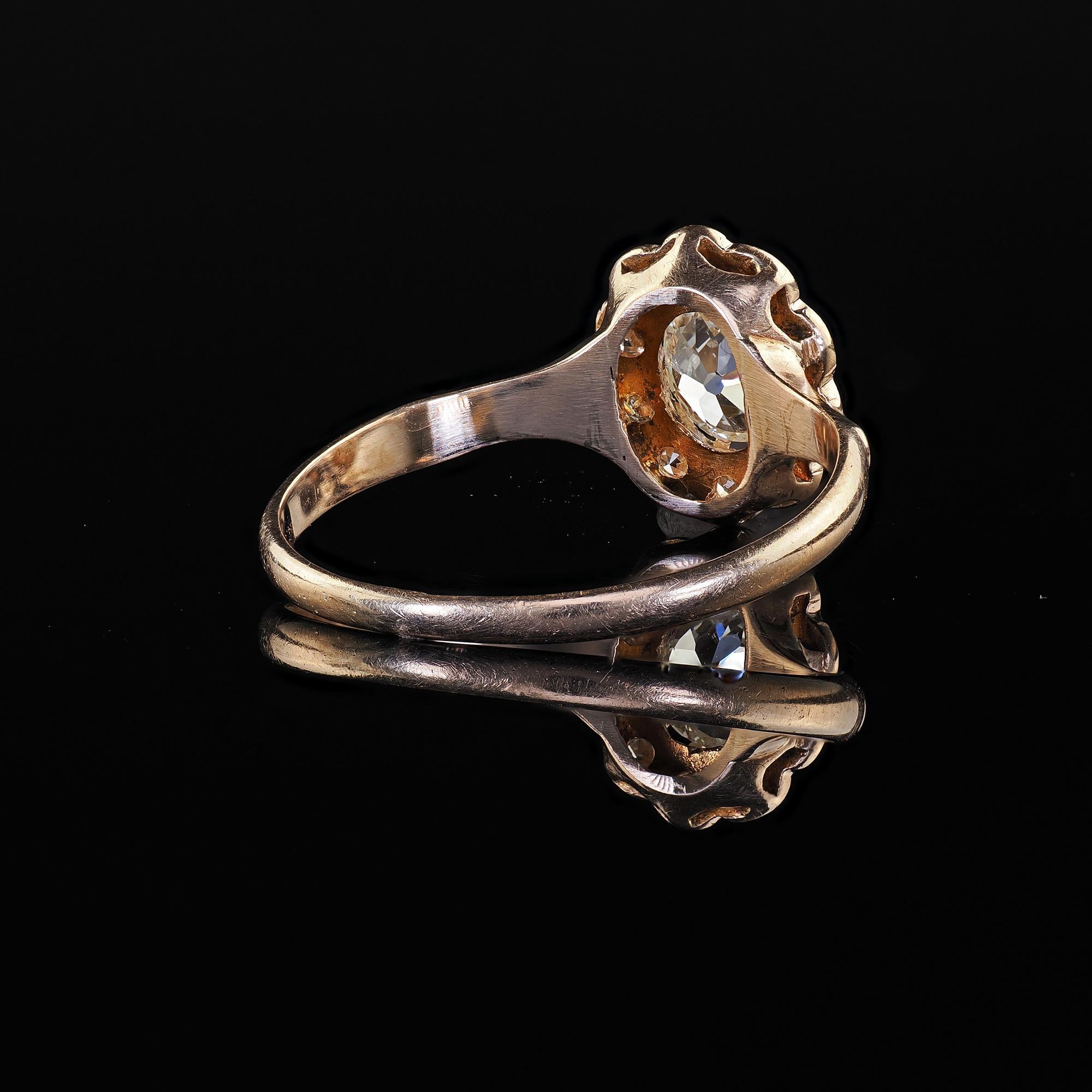 Antique Victorian 9K Yellow Gold Old Mine Diamond Cluster Engagement Ring 3