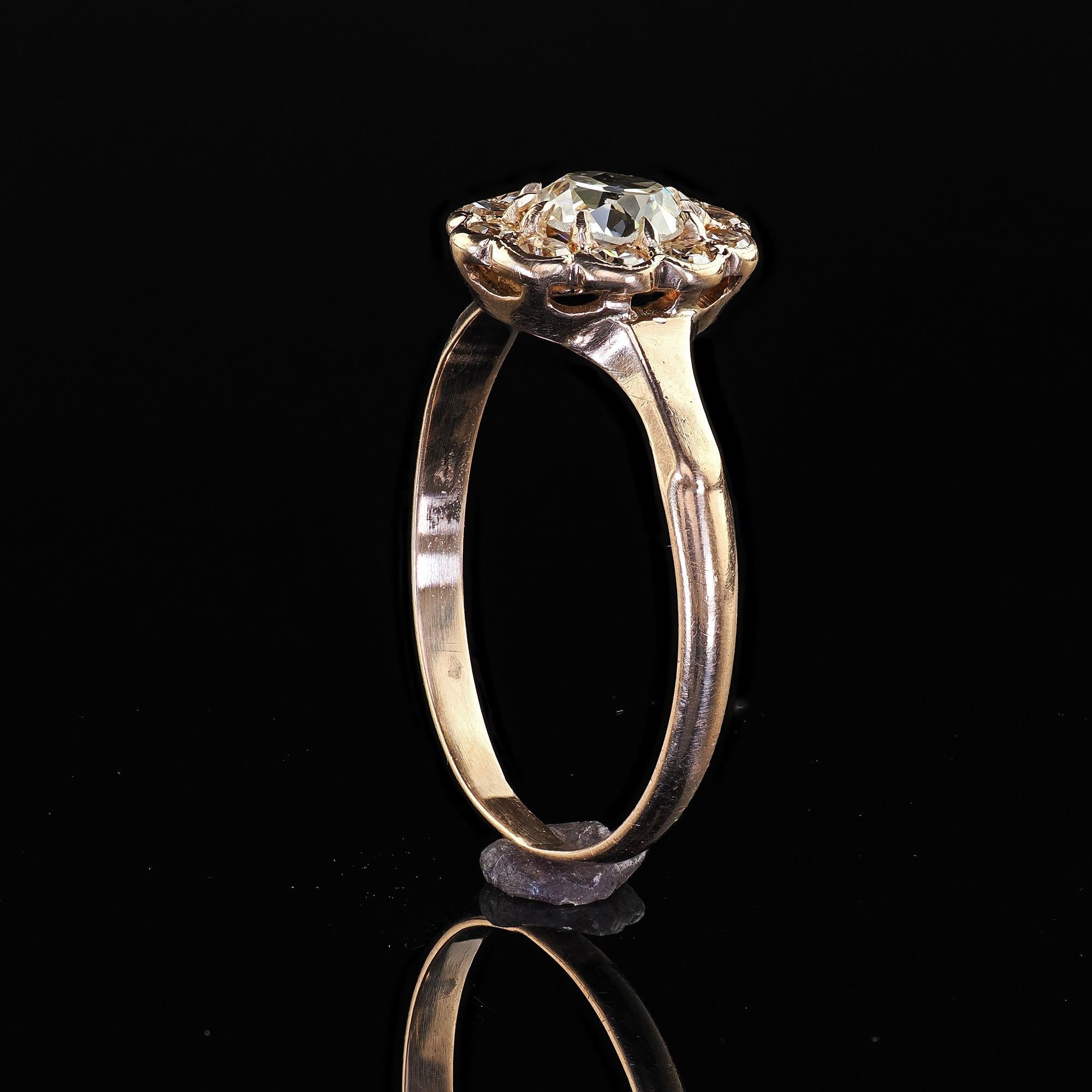 Antique Victorian 9K Yellow Gold Old Mine Diamond Cluster Engagement Ring 4