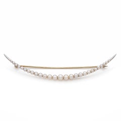Antique Victorian 9k Yellow Gold Pearl Large Crescent Brooch