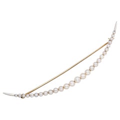 Antique Victorian 9k Yellow Gold Pearl Large Crescent Brooch