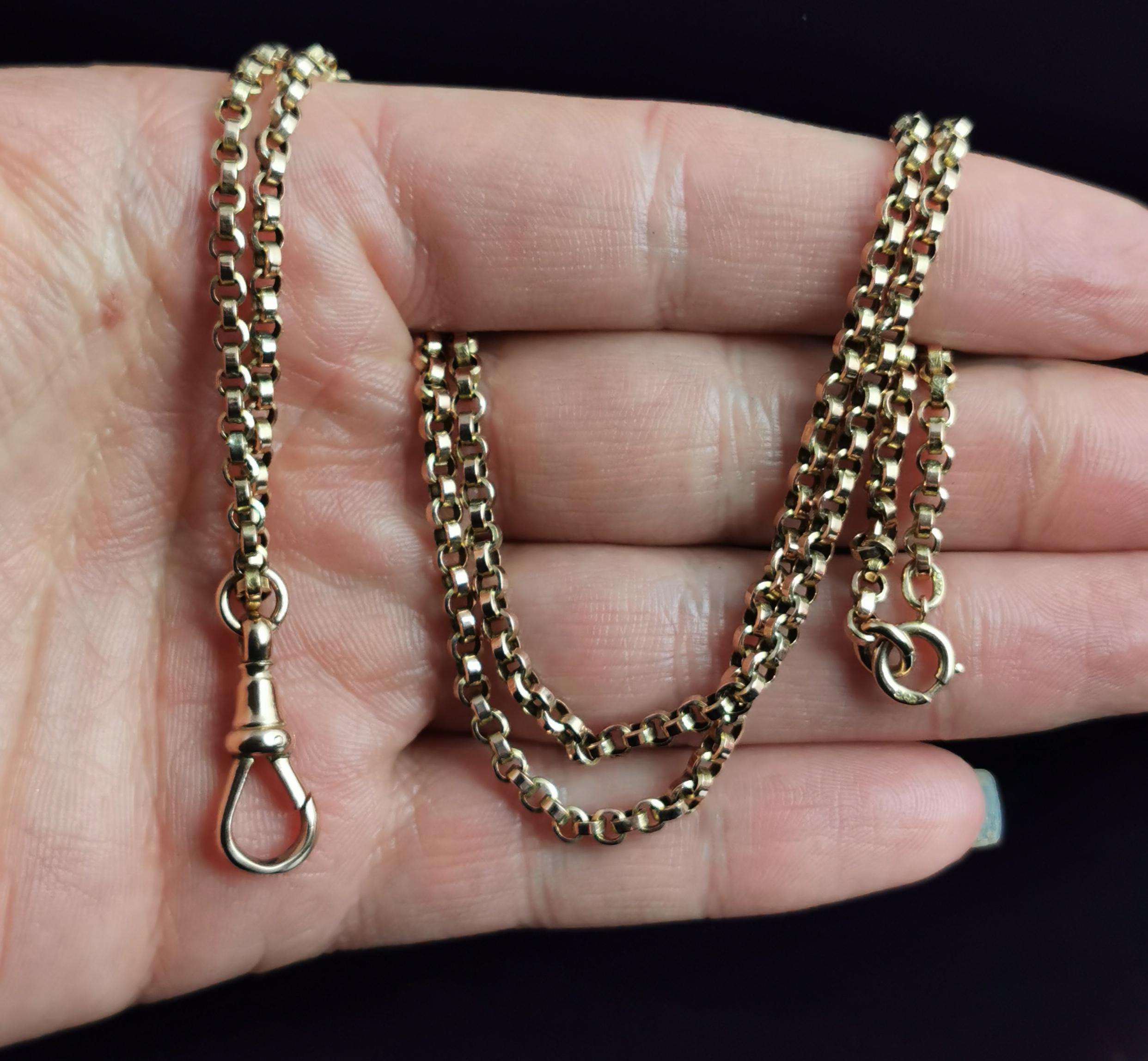 Antique Victorian 9k Yellow Gold Rolo Link Chain Necklace 6