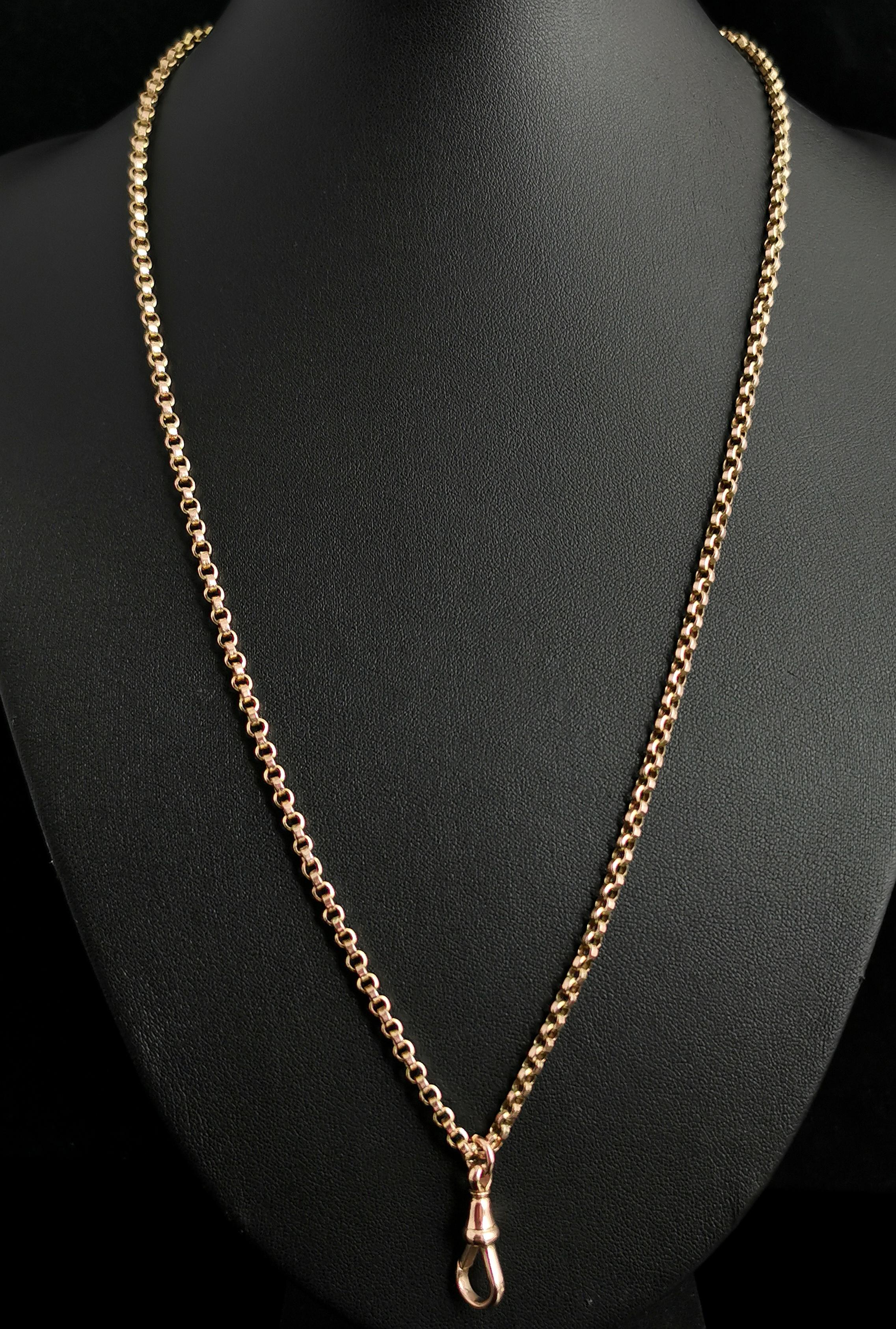 A stunning antique, late Victorian 9kt yellow gold rolo link chain necklace.

You can never really get enough of Antique gold chains, available in so many styles and lengths, they are the perfect piece for gifting and a staple of all antique jewelry