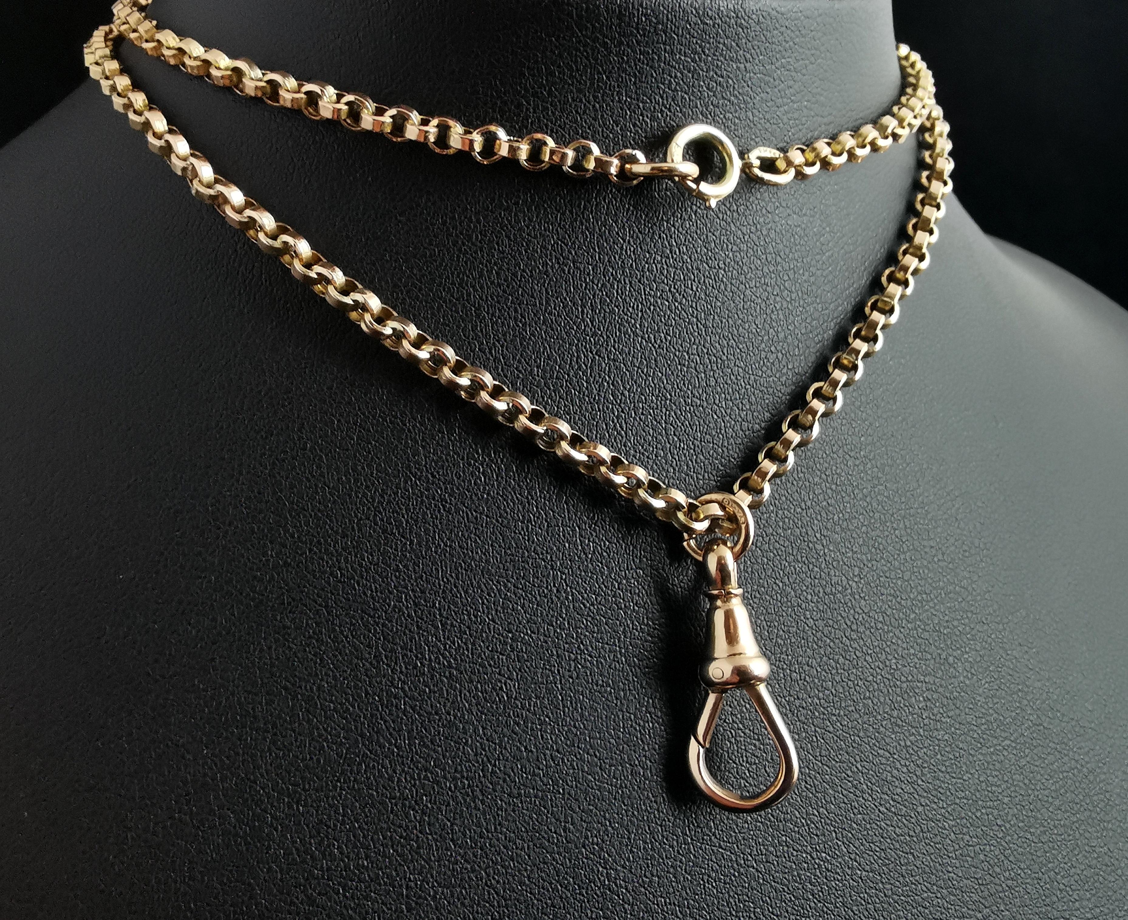 Antique Victorian 9k Yellow Gold Rolo Link Chain Necklace In Good Condition In NEWARK, GB