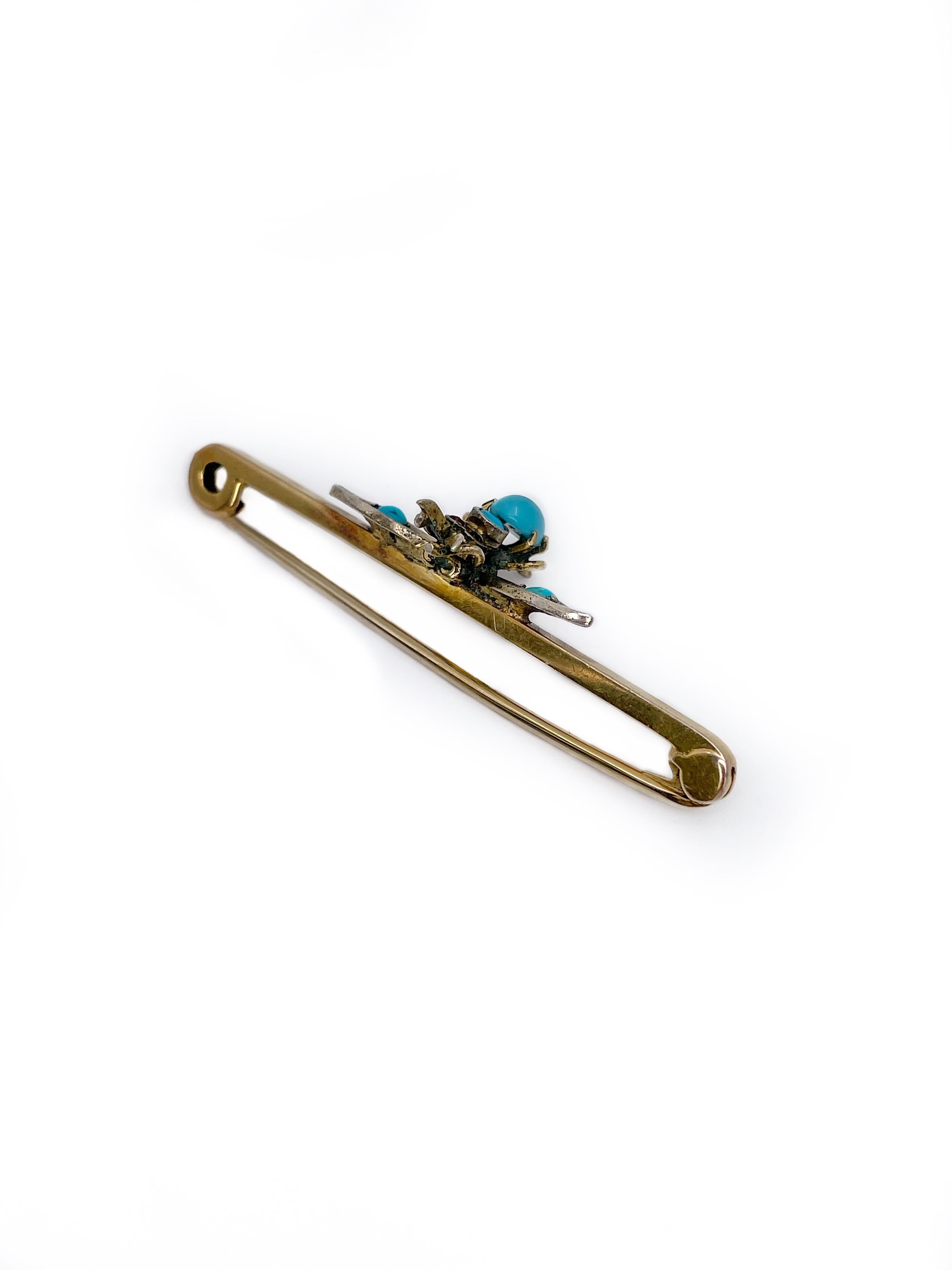 Women's Antique Victorian 9 Karat Gold Turquoise Insect Bar Brooch