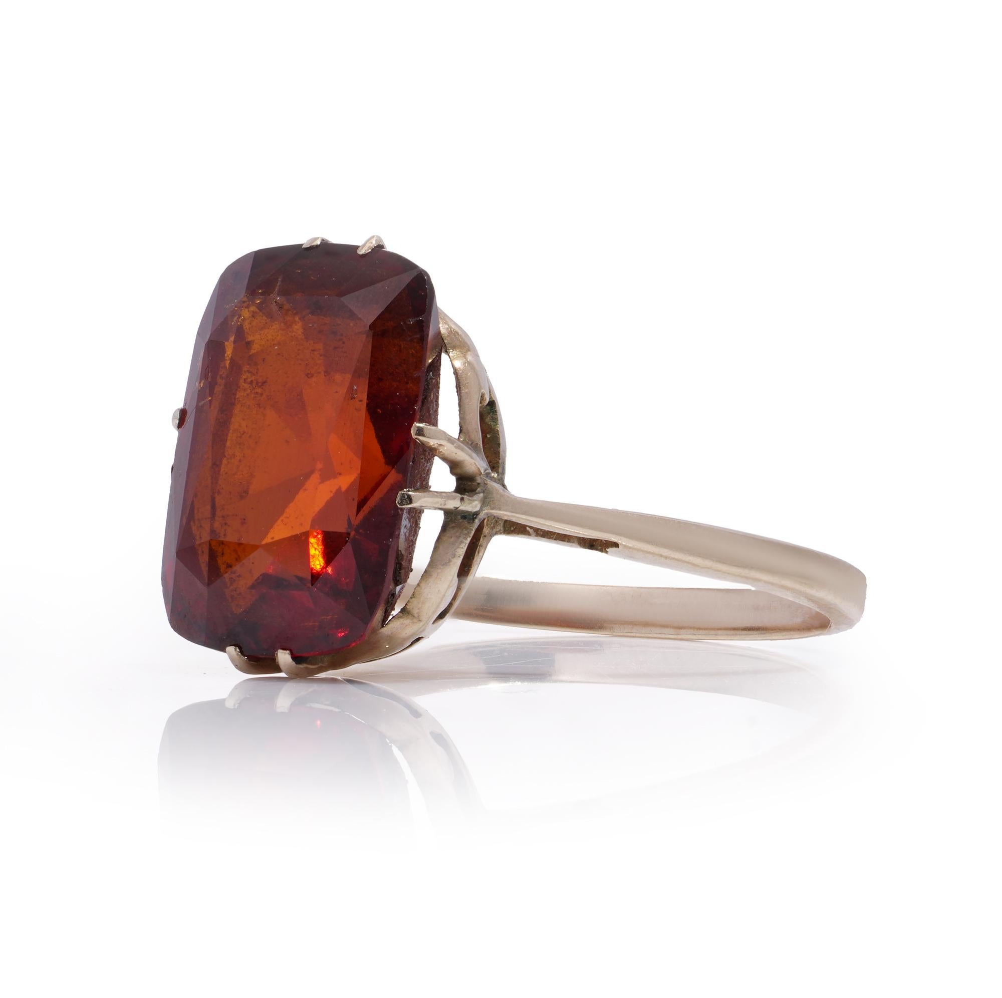 Antique Victorian 9kt rose gold cushion -  cut orange citrine solitaire ring.
Made in Circa 1900s
X-Ray tested positive for 9kt gold.

Dimensions -
Finger Size (UK) = O (EU) = 56 (US) = 7.5
Weight: 3.00 grams

Orange citrine -
Cut: Cushion
Quantity: