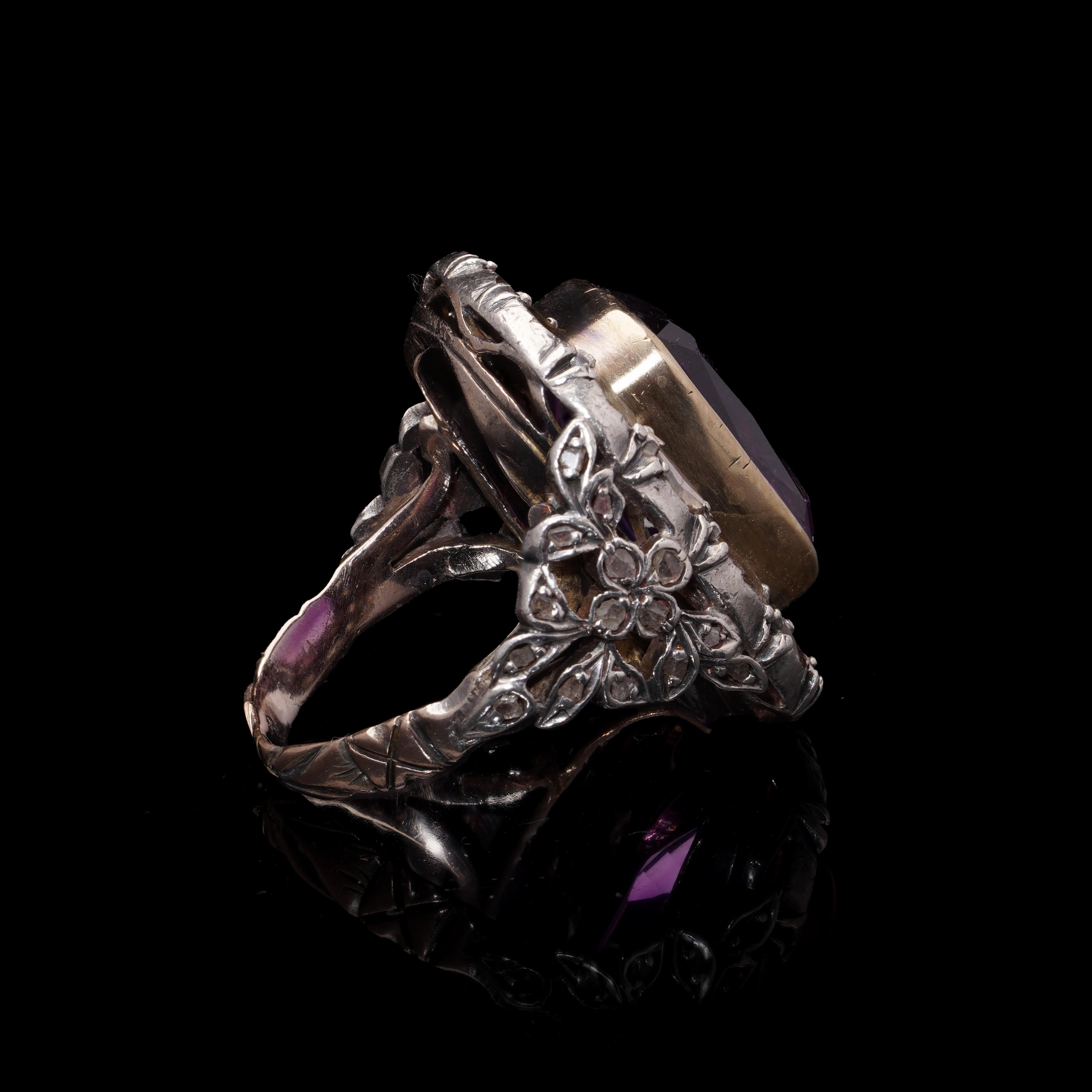 Bague victorienne ancienne en or et argent 9 carats avec améthyste taillée en rose, c. 1 Excellent état - En vente à Braintree, GB