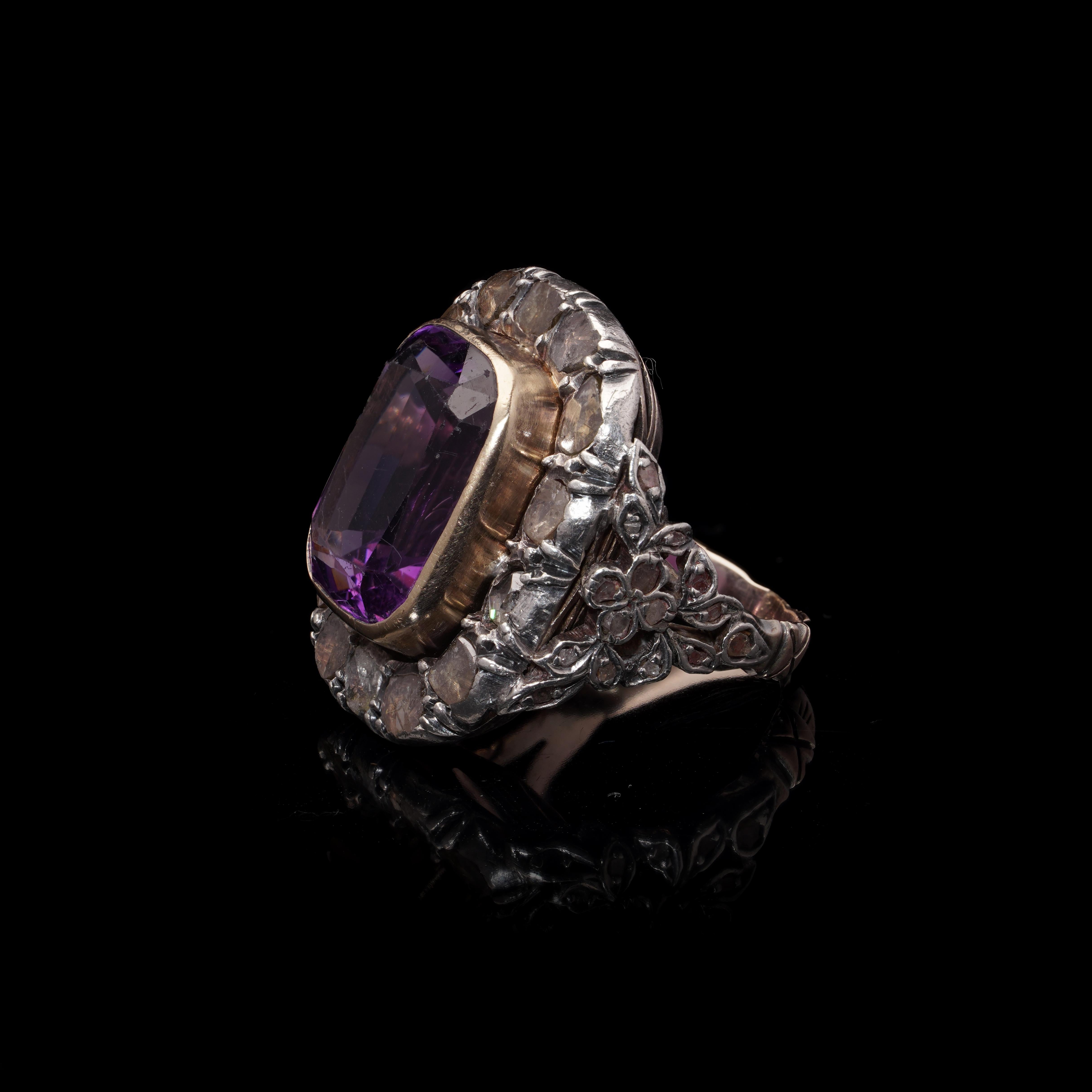 Bague victorienne ancienne en or et argent 9 carats avec améthyste taillée en rose, c. 1 en vente 1