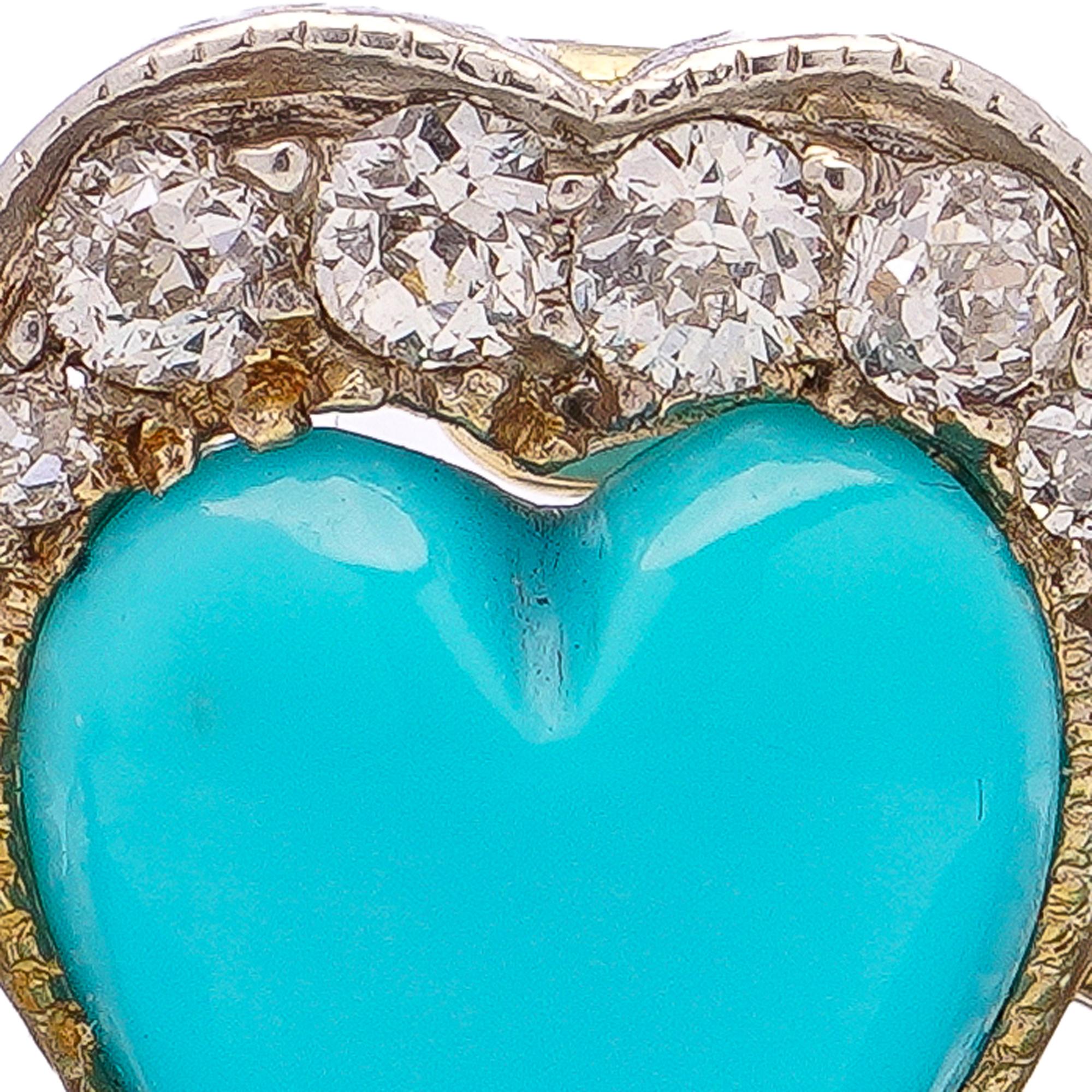 Antique Victorian 9kt gold and silver diamond turquoise flower head brooch For Sale 2