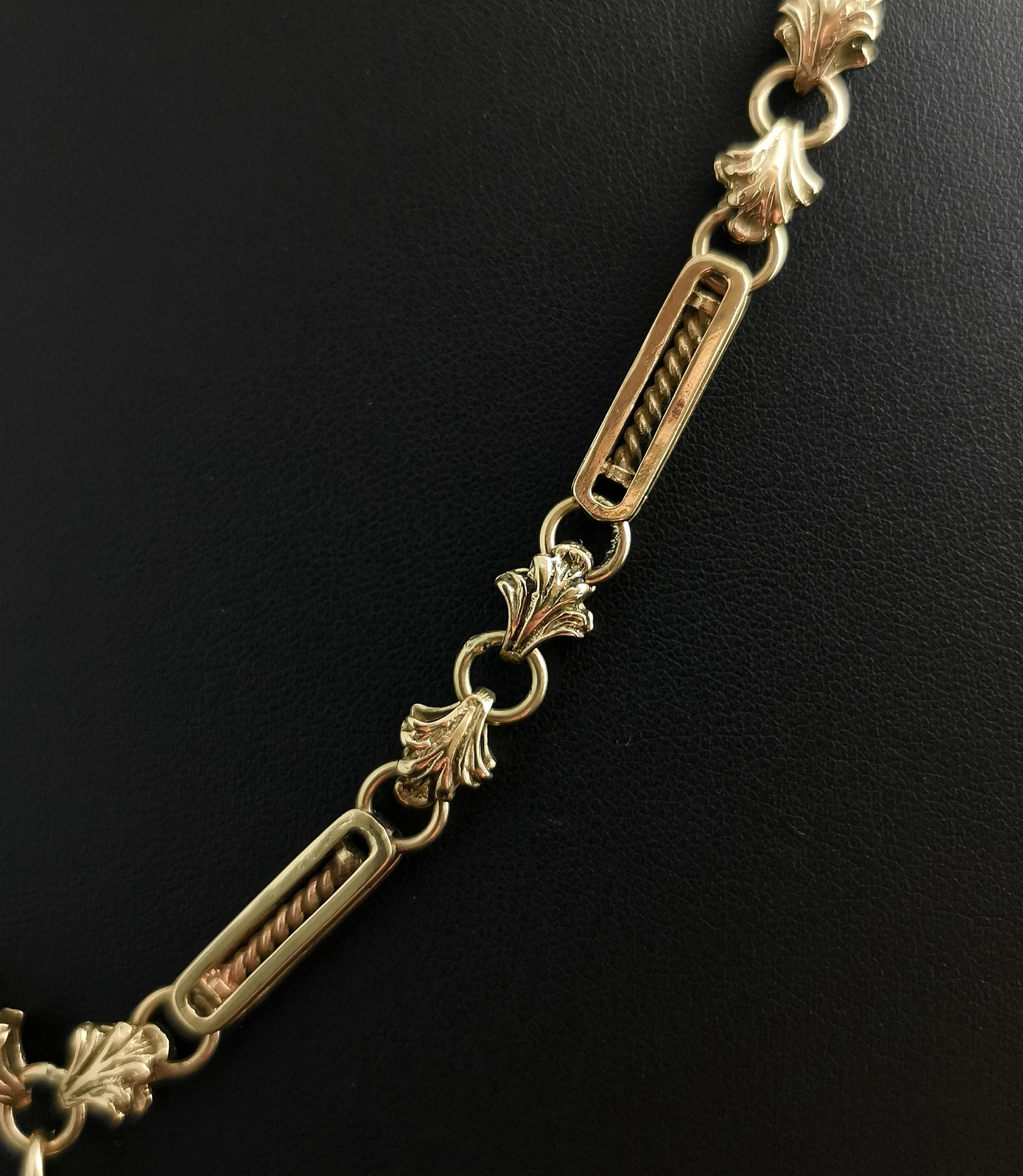Women's or Men's Antique Victorian 9kt Gold Fancy Link Albert Chain