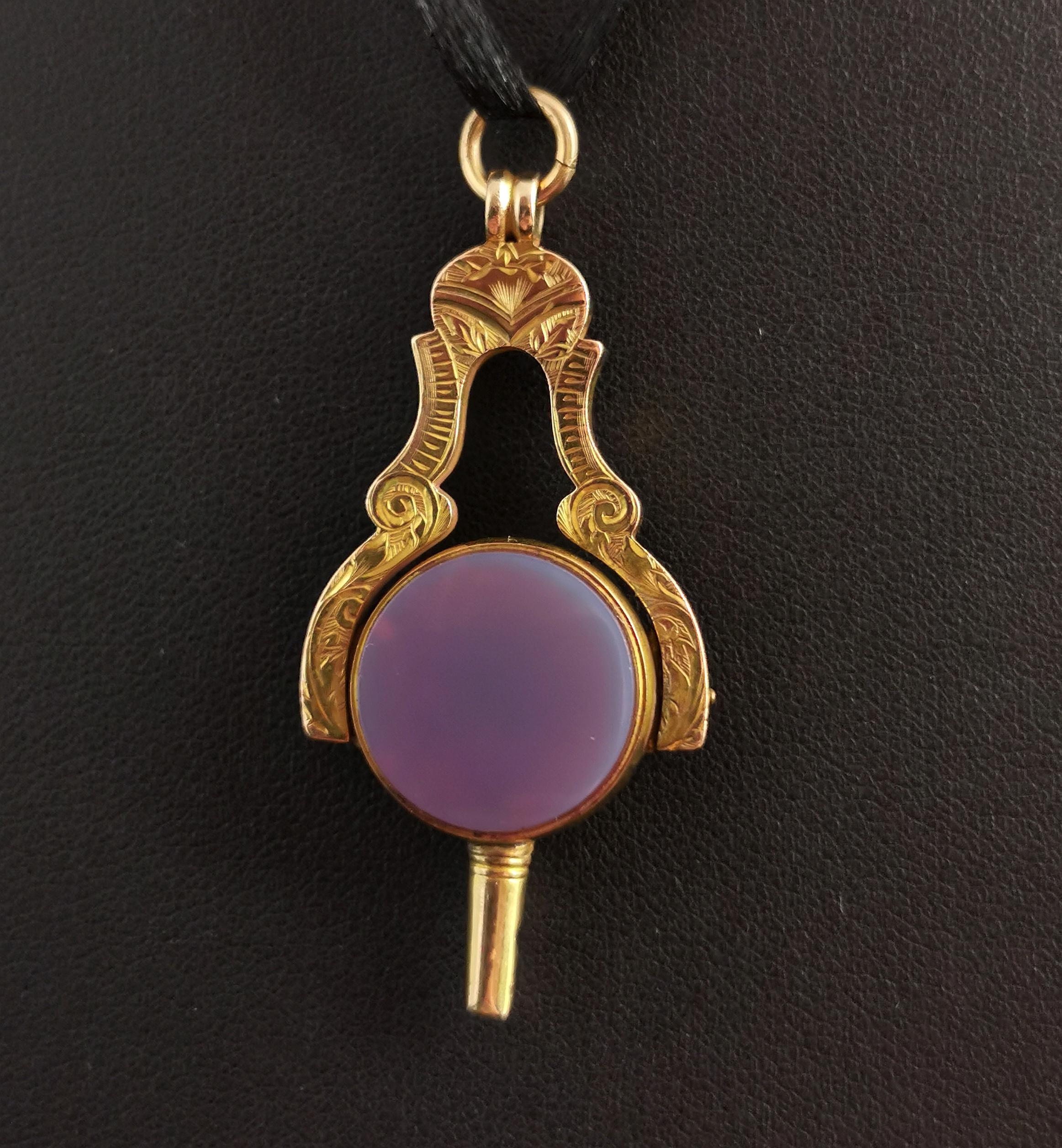 Antique Victorian 9kt Gold Watch Key Seal Fob Pendant, Masonic, Bloodstone In Fair Condition In NEWARK, GB