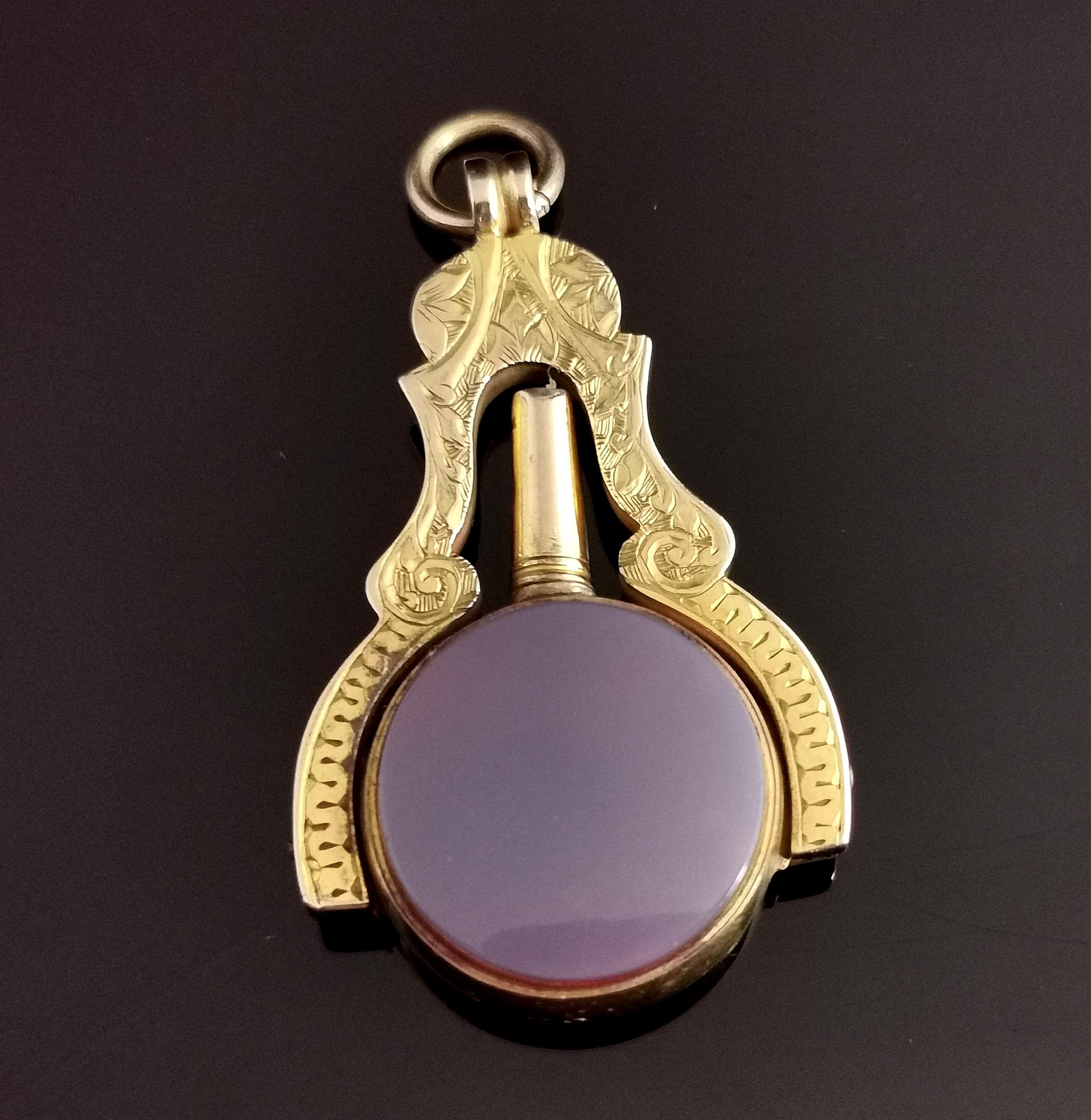 Antique Victorian 9kt Gold Watch Key Seal Fob Pendant, Masonic, Bloodstone 1