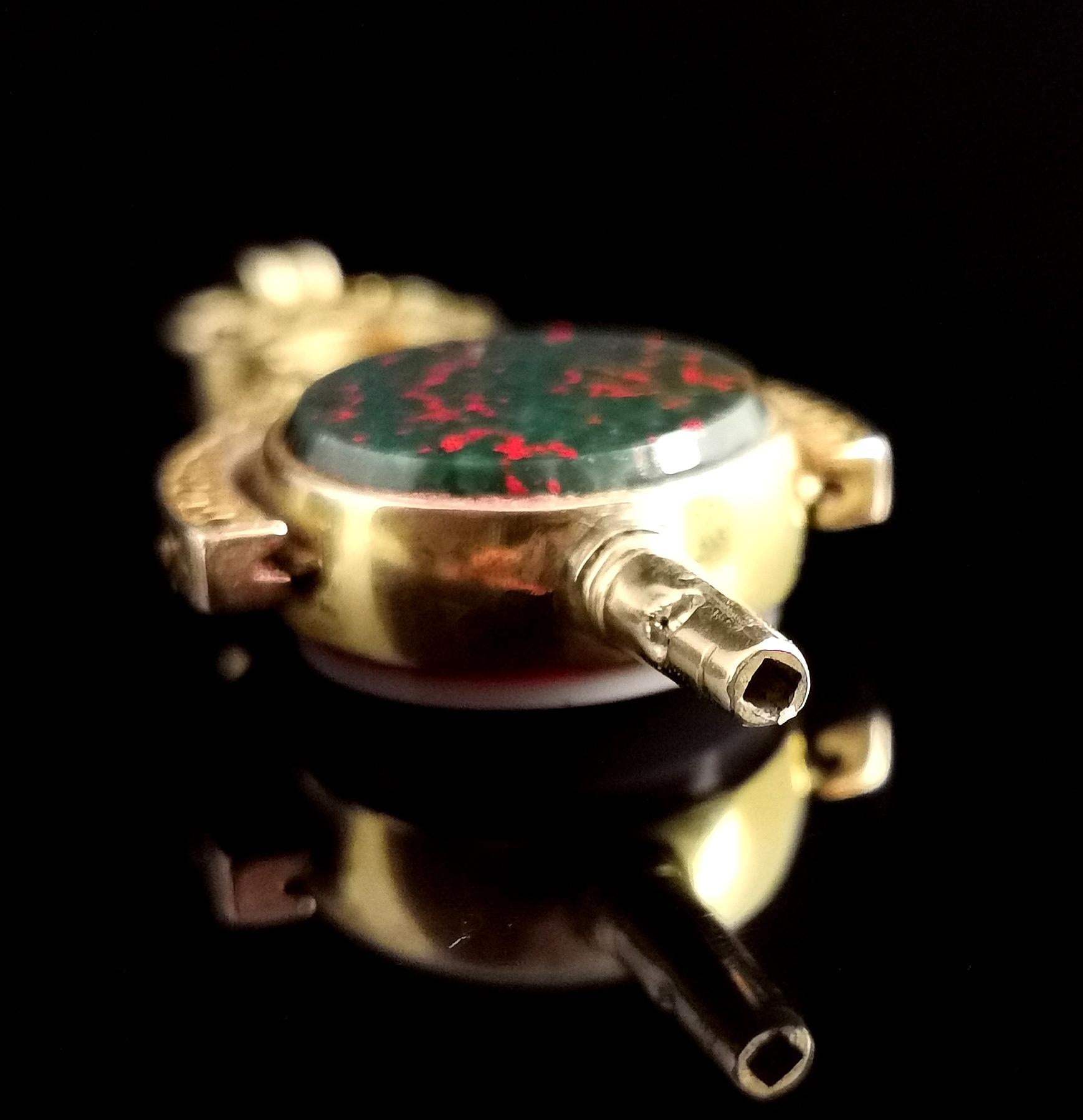 Antique Victorian 9kt Gold Watch Key Seal Fob Pendant, Masonic, Bloodstone 2
