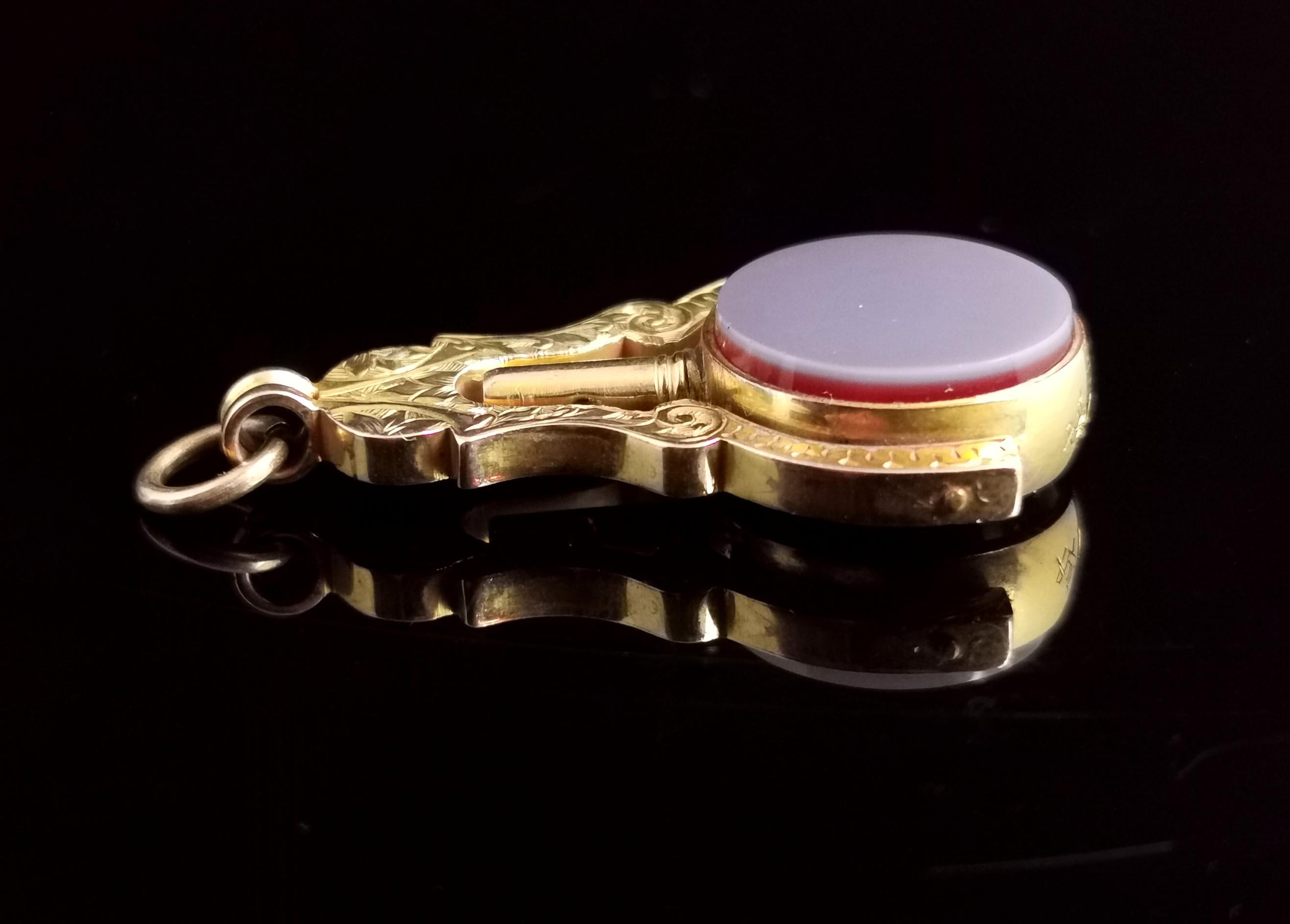 Antique Victorian 9kt Gold Watch Key Seal Fob Pendant, Masonic, Bloodstone 3
