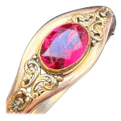 Antique Victorian AC & Co. Rose Gold-Filled Hinged Bangle Pink Glass Cabochon