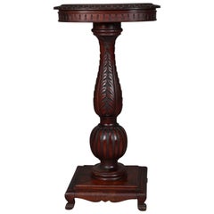 Antique Victorian Acanthus Carved Walnut Sculpture Display Pedestal, circa 1890