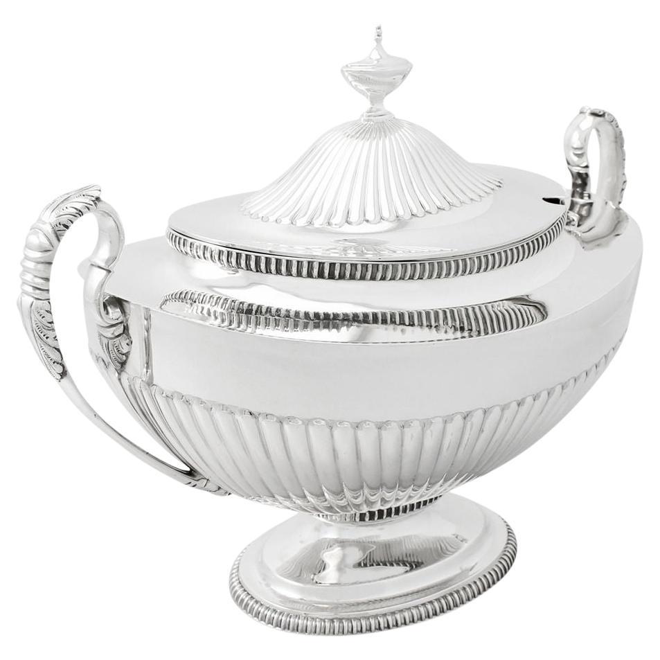 An exceptional, fine and impressive antique Victorian English sterling silver soup tureen in the Adams style; an addition to our range of collectable dining silverware

This exceptional antique Victorian sterling silver soup tureen has a plain