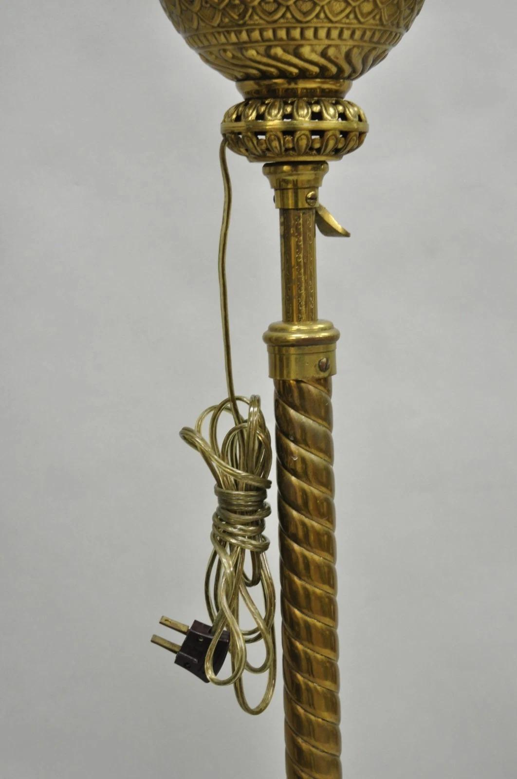 Antique Victorian Adjustable Height Brass Converted Oil Lamp Piano Floor Lamp For Sale 6