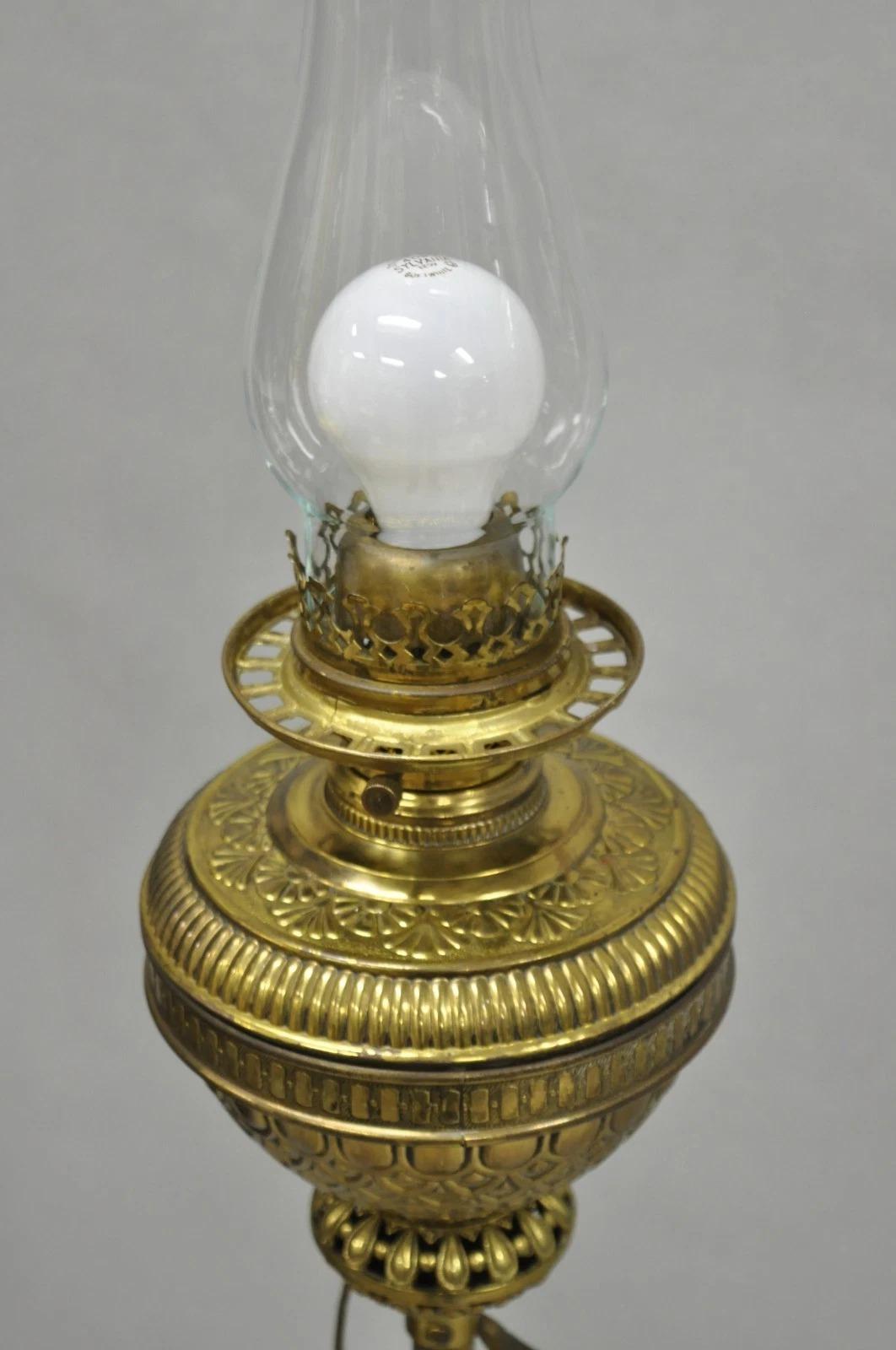 Antique Victorian Adjustable Height Brass Converted Oil Lamp Piano Floor Lamp For Sale 9