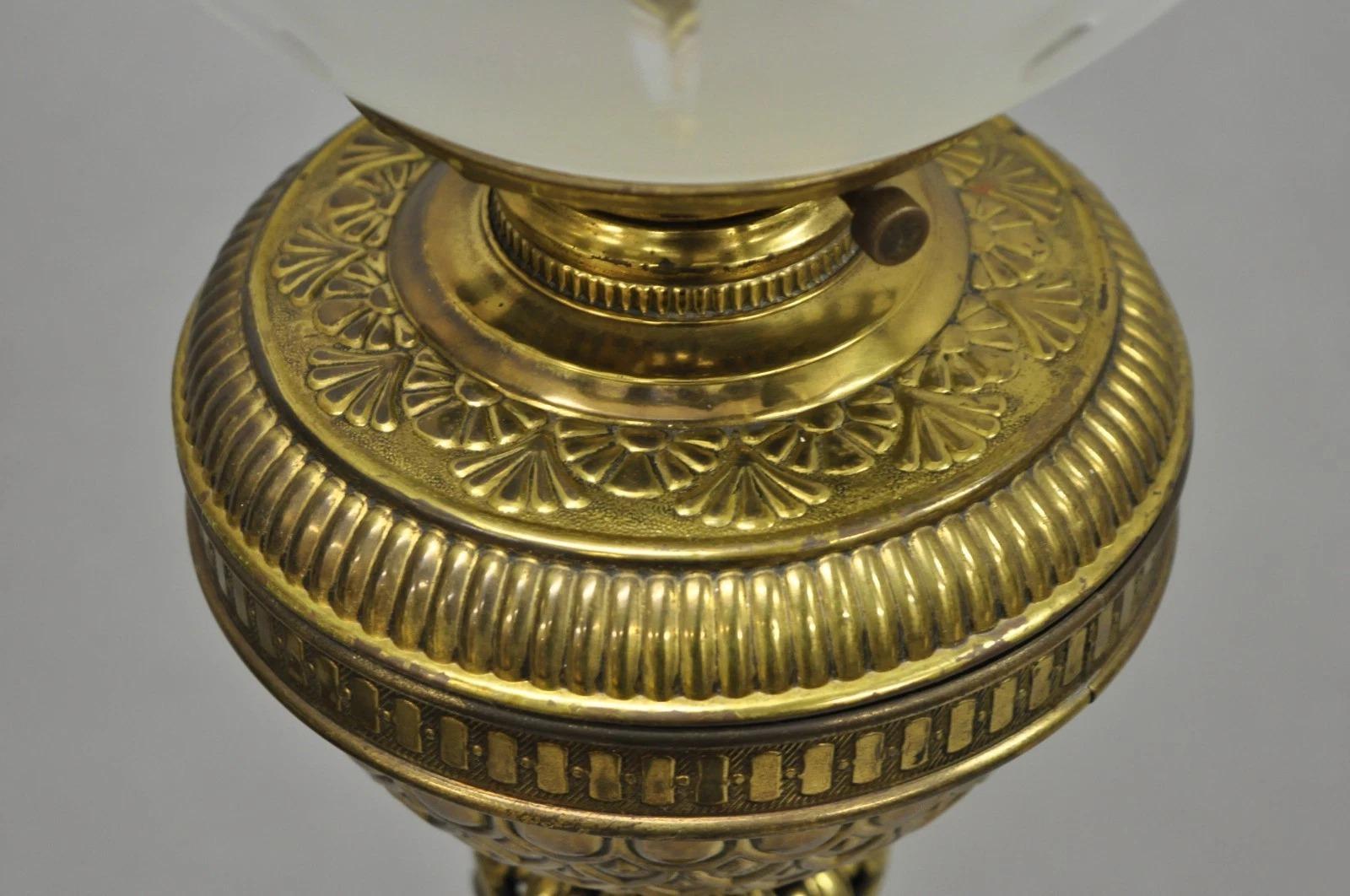 19th Century Antique Victorian Adjustable Height Brass Converted Oil Lamp Piano Floor Lamp For Sale